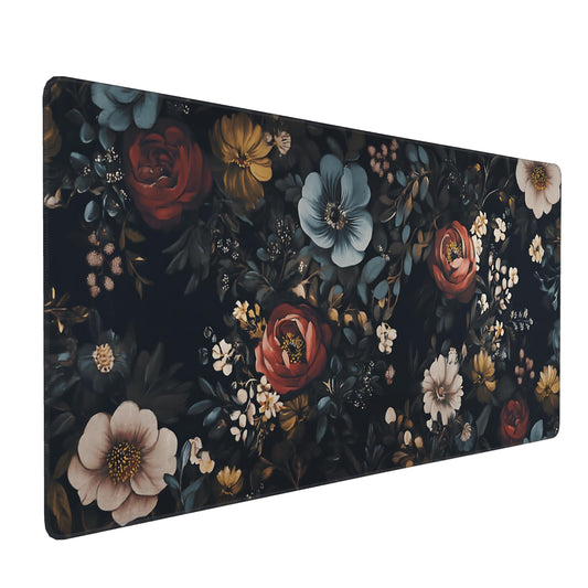 Floral Aesthetic Rose Gaming Mouse Pad, Black Dark Botanical Desk Mat with Anti-Slip Base &