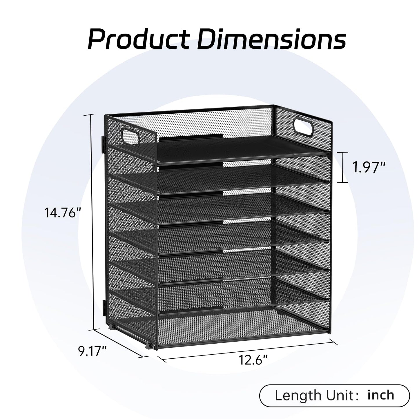 7 Tier Paper Organizer for Desk with Mesh Letter Trays and Handle 2 Pack
