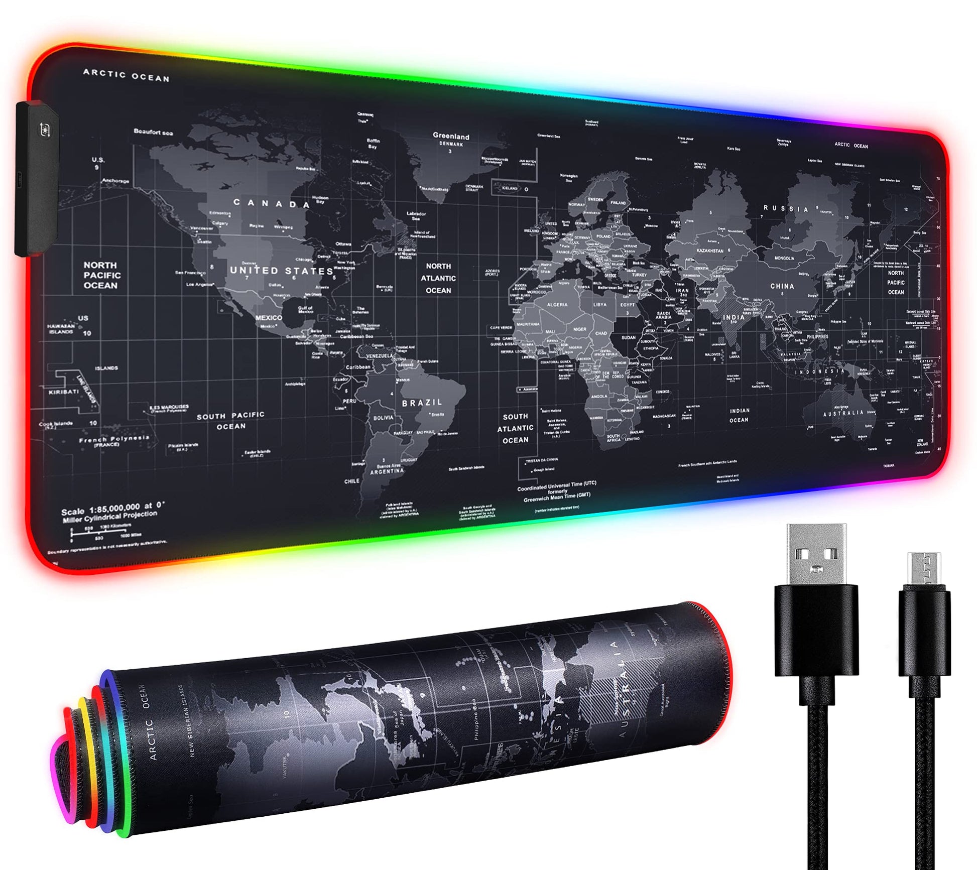 RGB Gaming Mouse Pad 31.5" x 12" – Large Extended LED Mouse Pad with 11 Lighting Modes, World Map