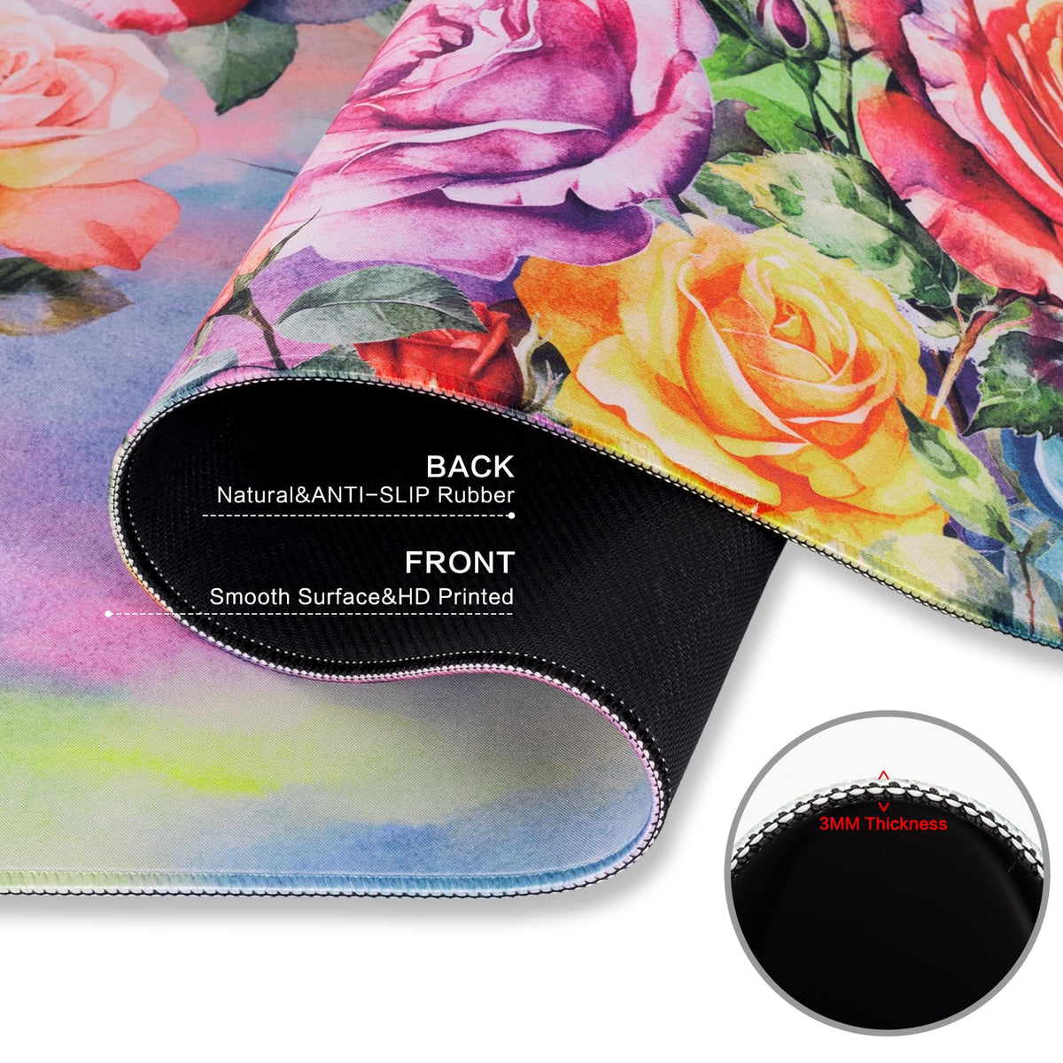 Colorful Large Mouse Pad, Pink Floral Desk Mat for Desktop, Women Girls Waterproof Gaming Mousepad