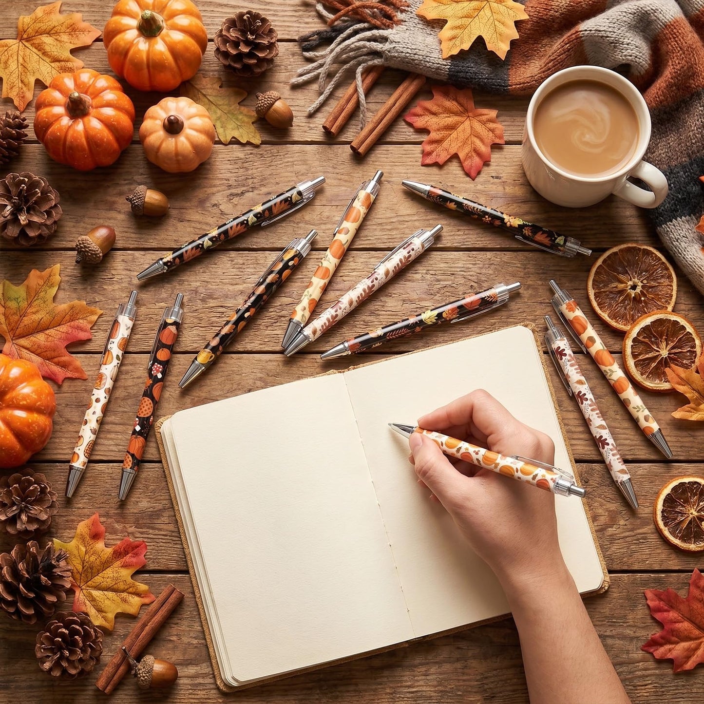Wxiben Fall Ballpoint Pens Gifts - 24 Pcs Pumpkin Maple Leaf Ballpoint Pen Set Autumn Harvest