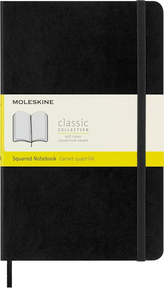 Moleskine Classic Notebook, Soft Cover, Squared/Grid, Large (5" x 8.25"), Black, 192 pages