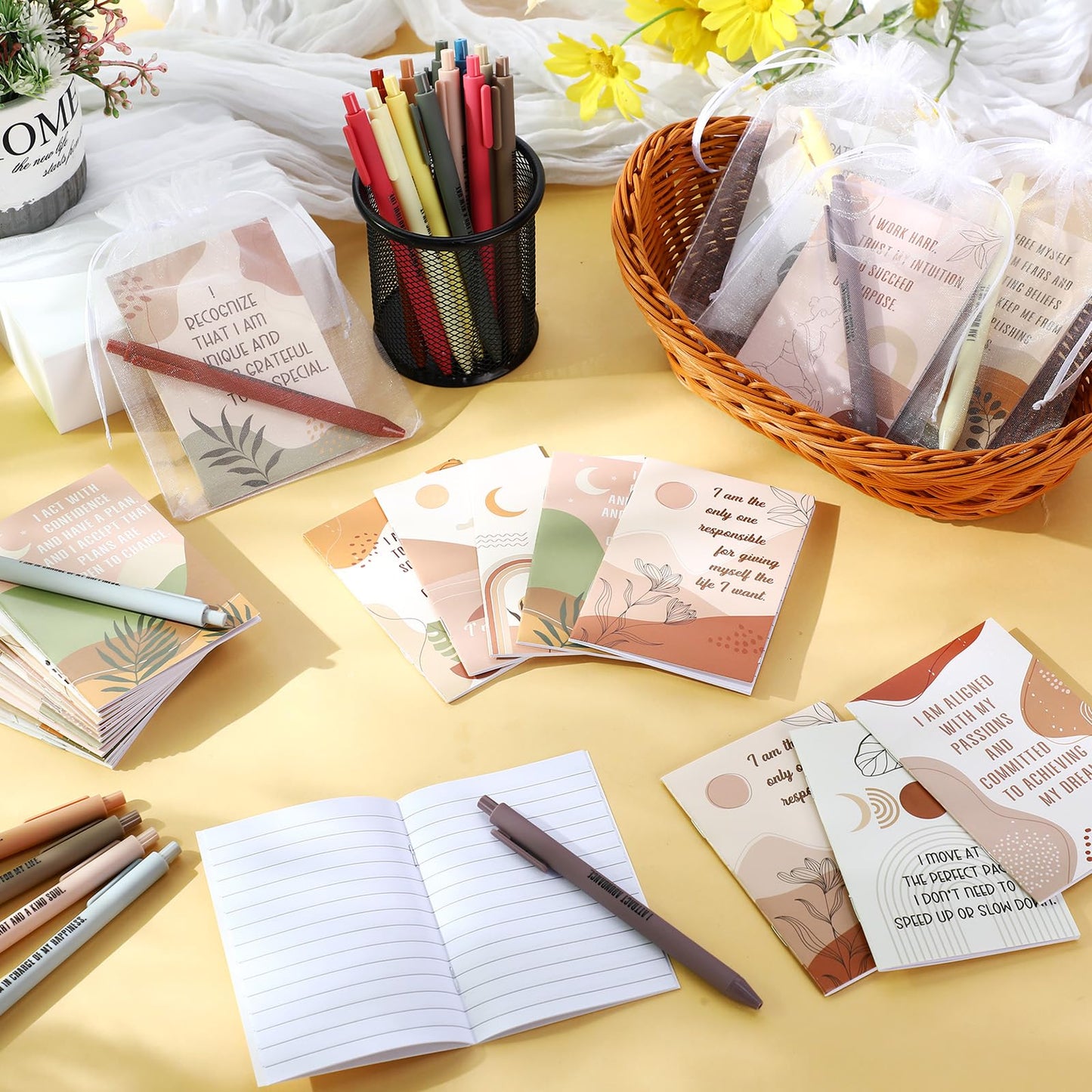 Mooliwe 48 Pcs Affirmation Notebooks Pens Bulk Gifts, Gratitude,Abstract