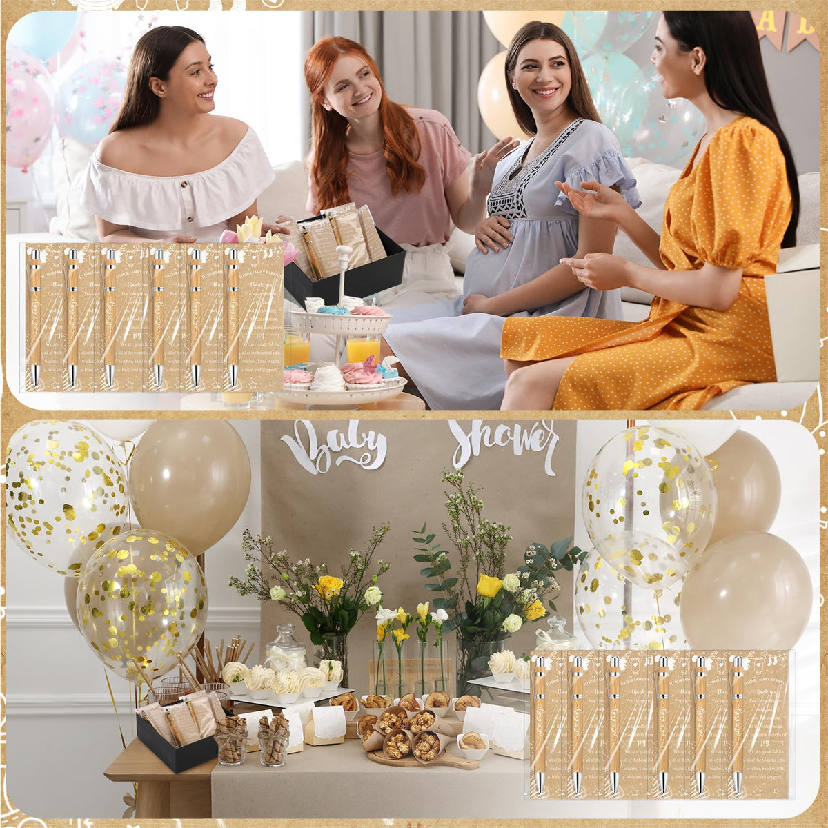 Zhanmai 36 Set Rustic Baby Shower Favors for Guests Include 36 Ballpoint Pens 36 Thank You Cards 36