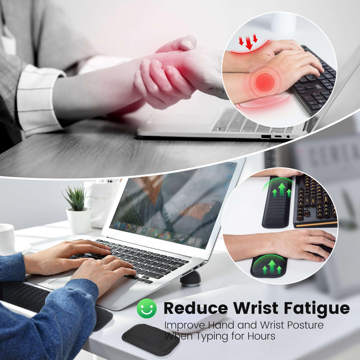 MEKASS Ergonomic Wrist Rest for Keyboard and Mouse, Soft Memory Foam Keyboard Wrist Rest Set with