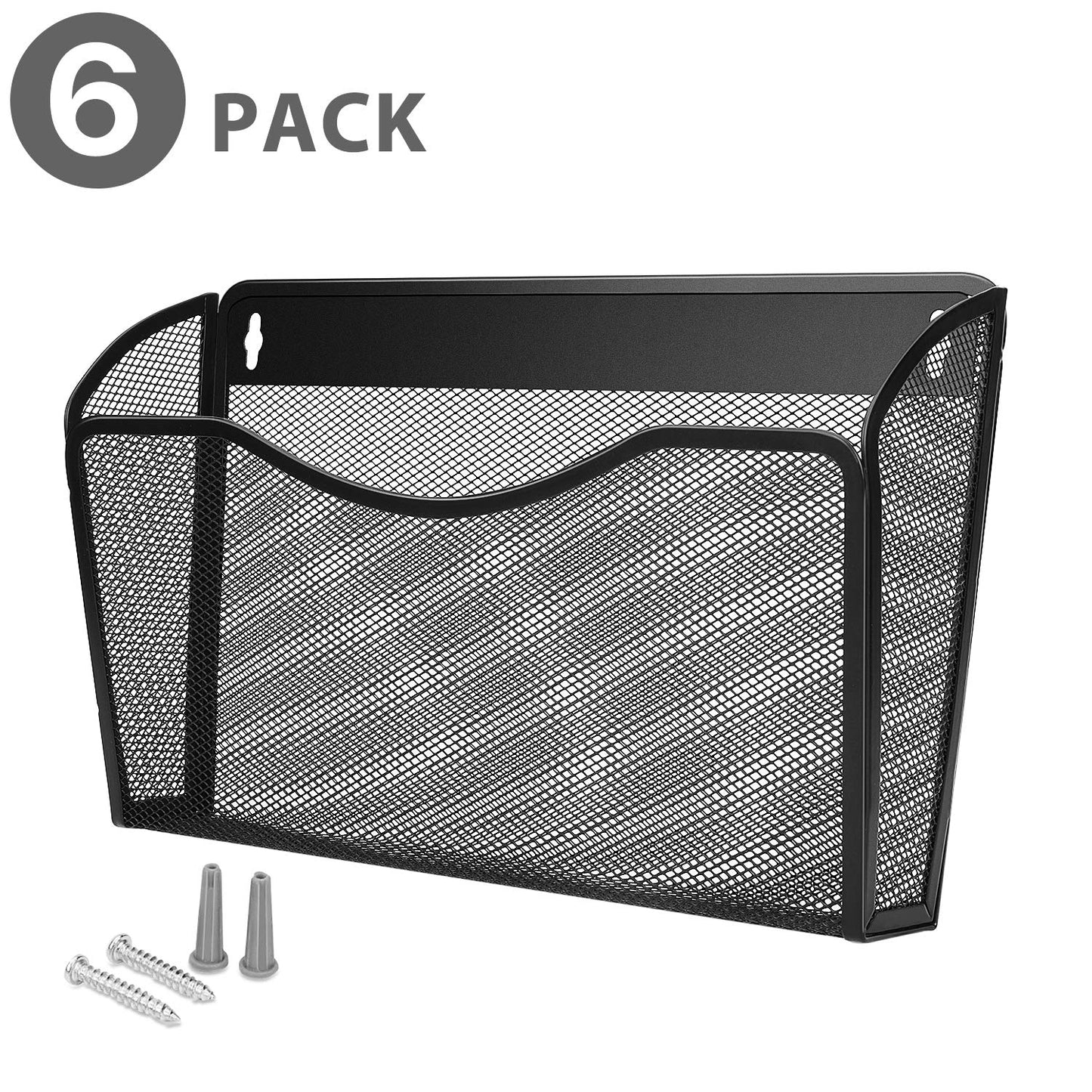 Flexzion Wall Folder File Letter Pocket Holder (6 Pack) Metal Mesh Desk Hanging Basket Box Bin Mail