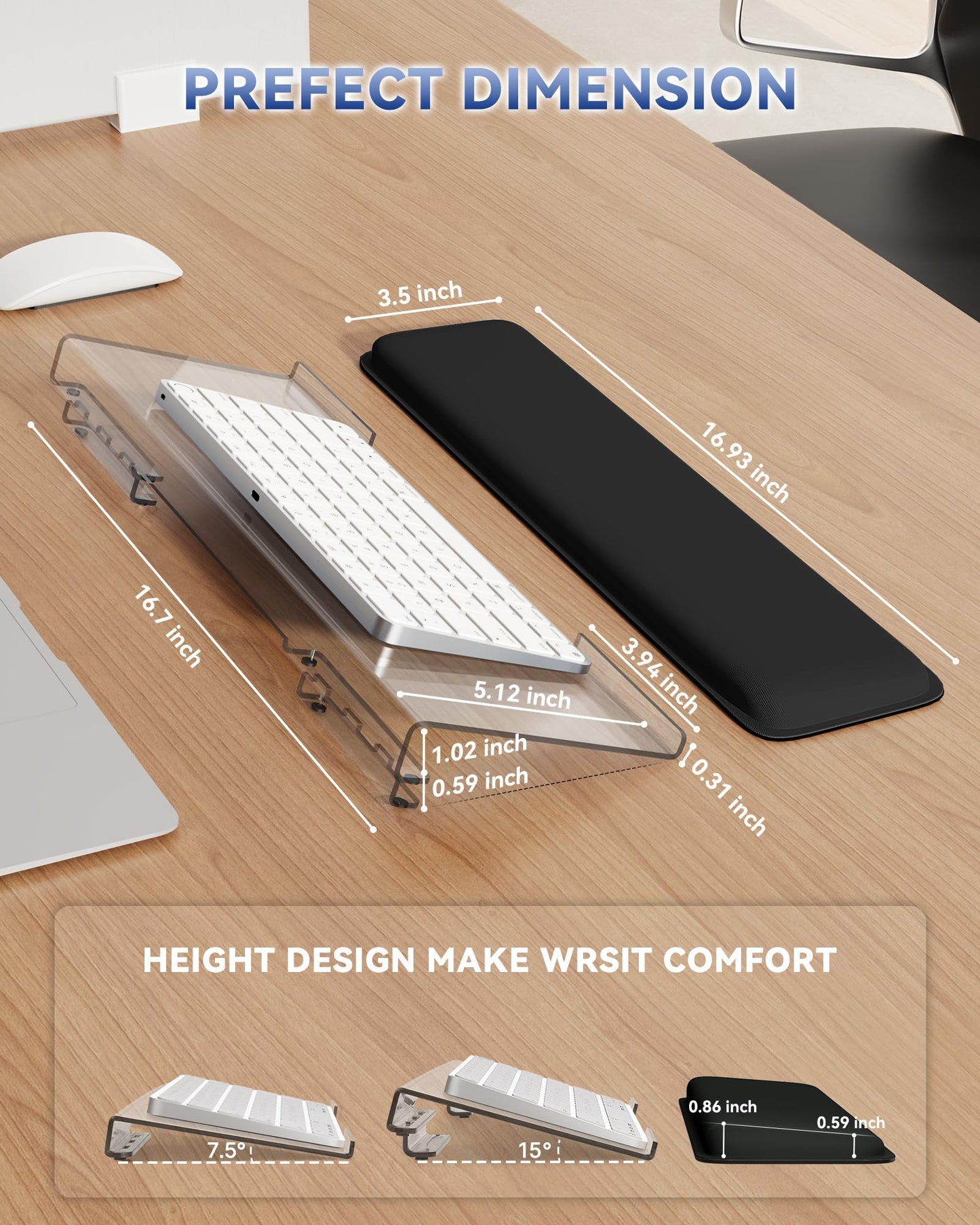 Adjustable Computer Keyboard Stand for Desktop, Keyboard Wrist Rest(Clear)