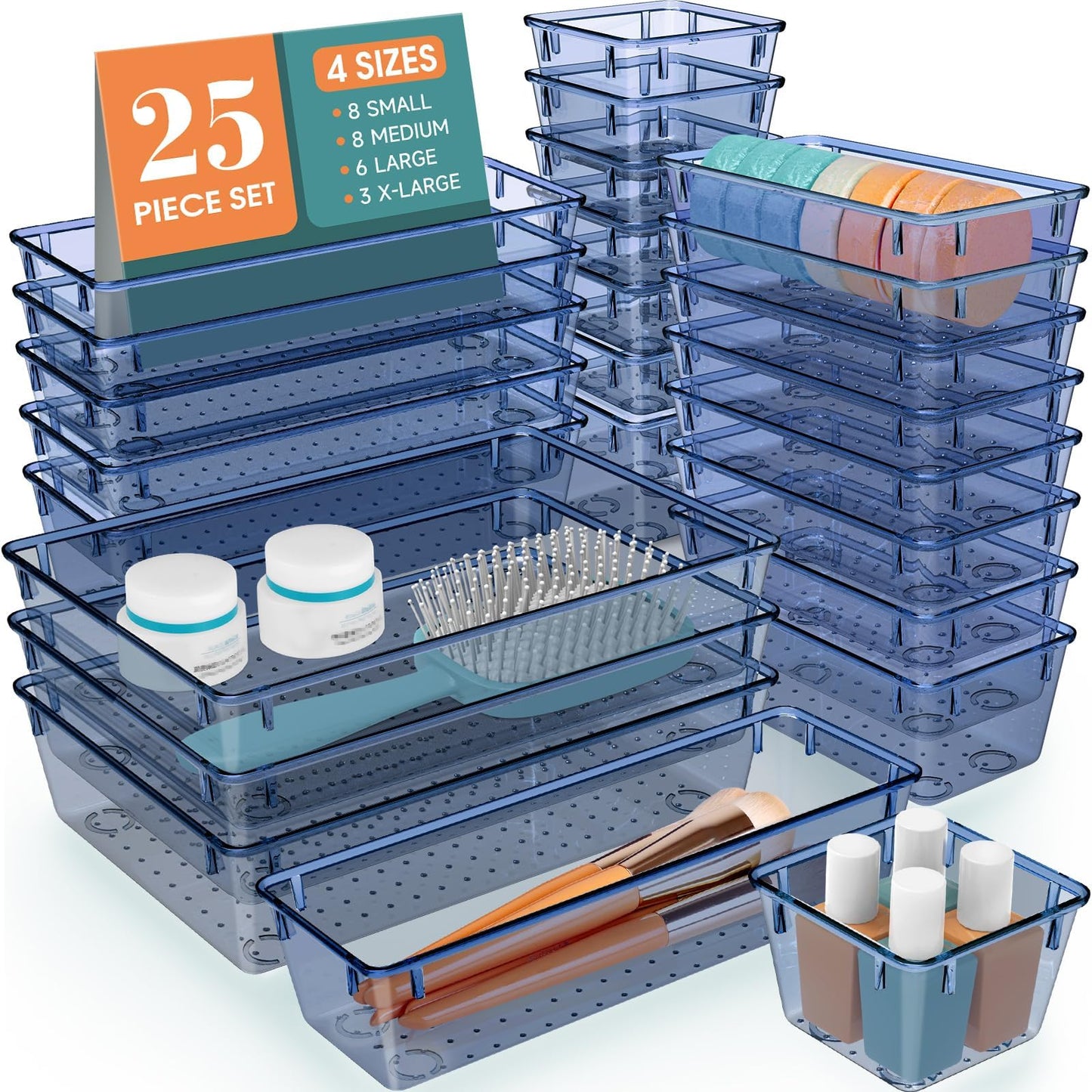 25 PCS Drawer Organizer Set, 5 Size Bathroom and kitchen organizer Trays