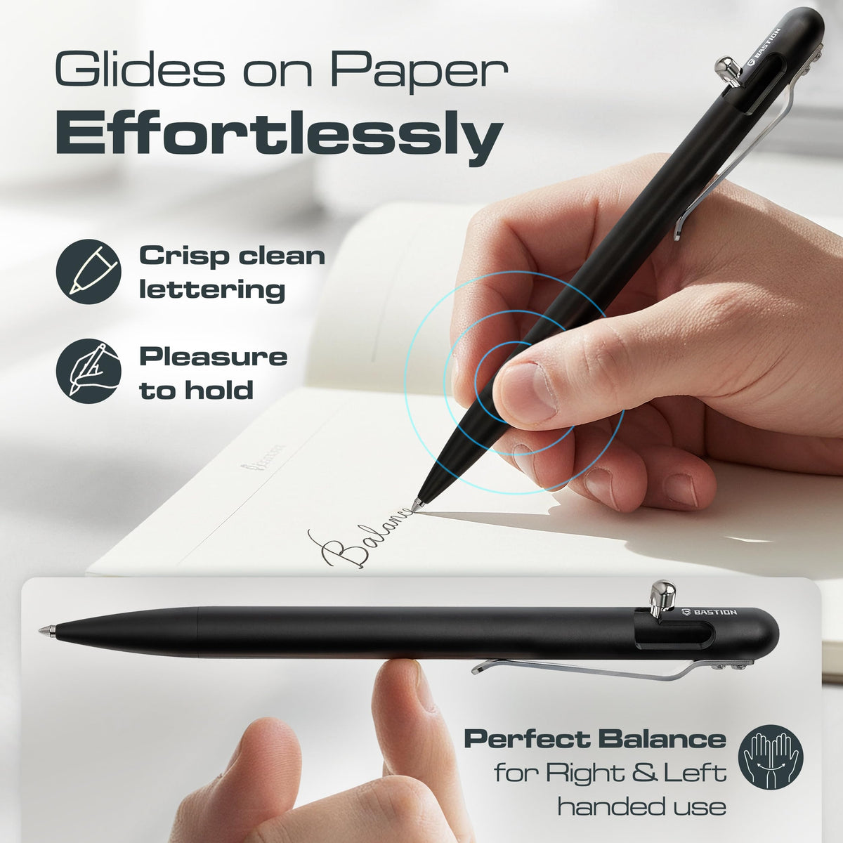 BASTION Slim Bolt Action Pen, Aluminum Black, Premium Metal Writing Pen