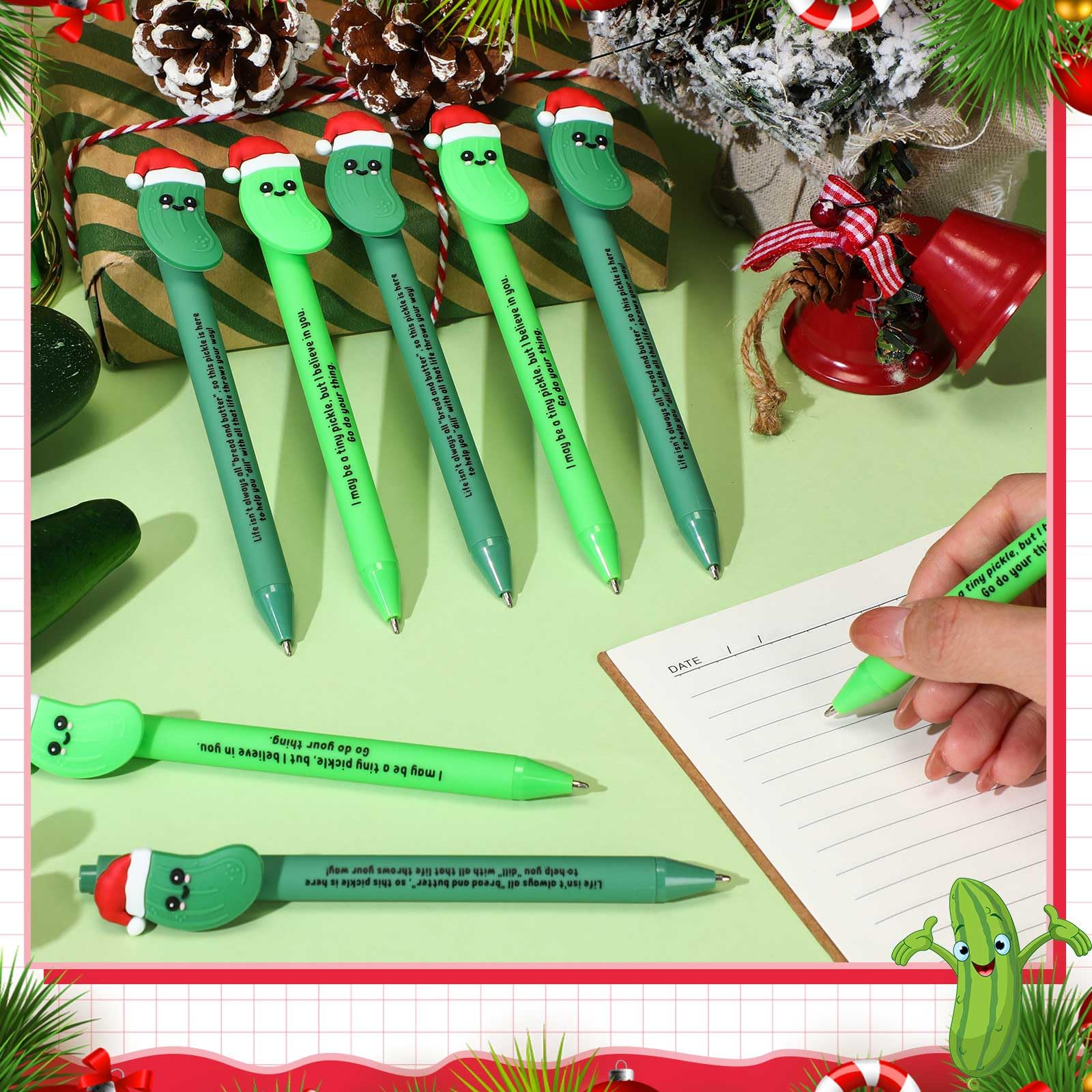 60 Pcs Positive Funny Pens Affirmation Gifts Bulk for Adults, Xmas Pickle