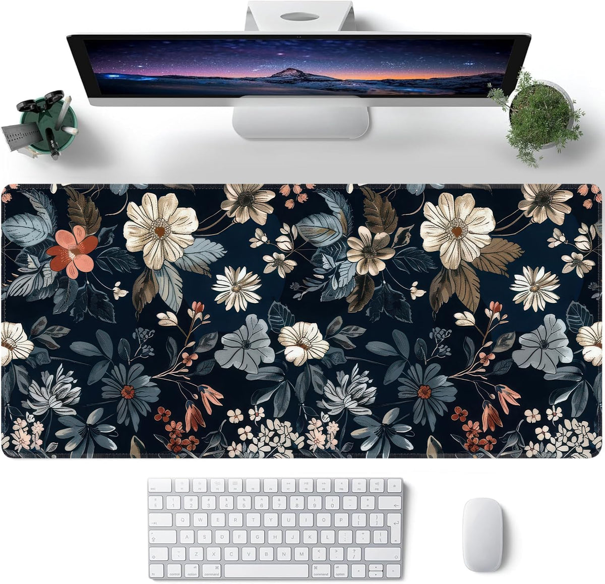 Dark Flower Large Mouse Pad,Gaming Keyboard Desk Pad,Extended Mouse Mat Non-Slip Rubber Base with