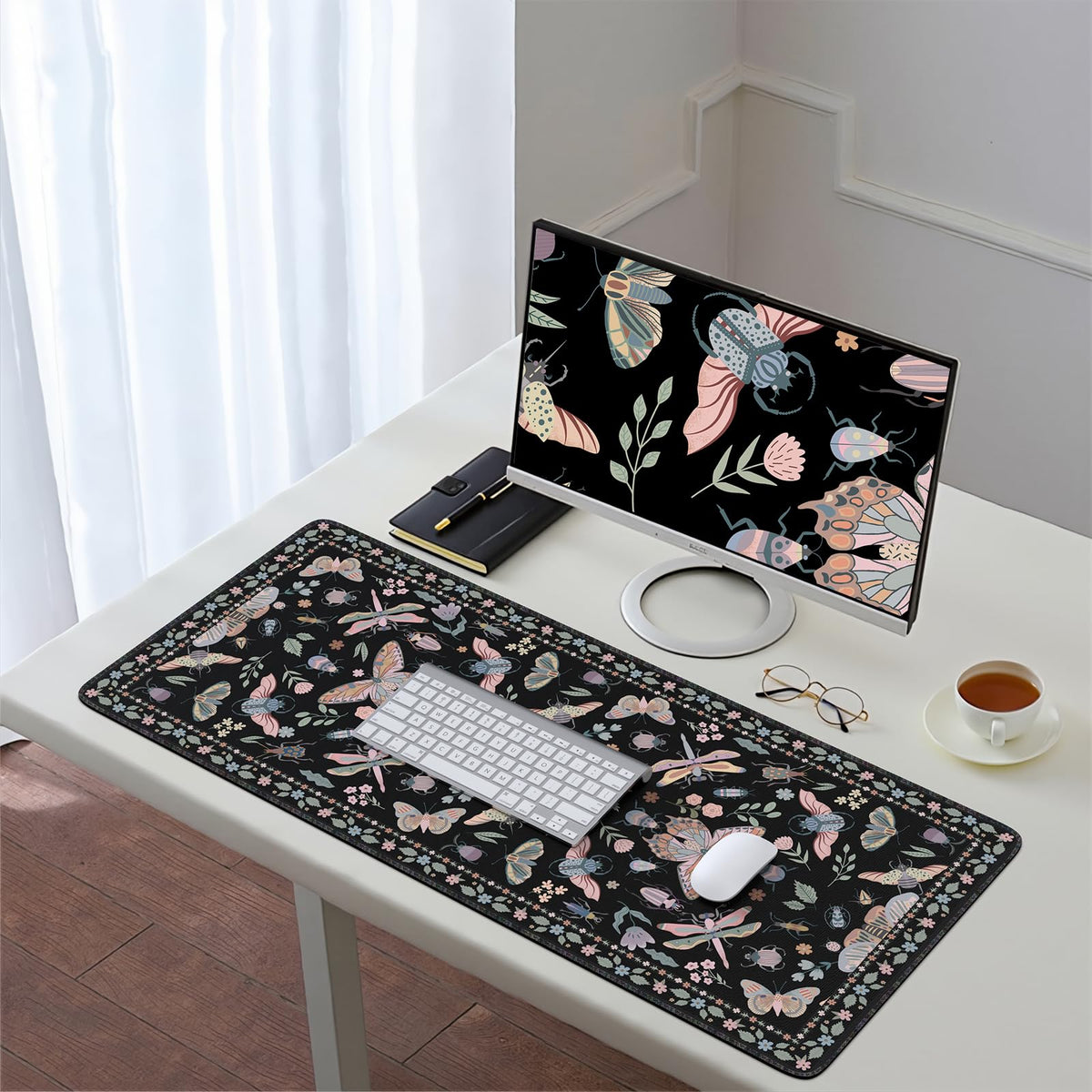 HAOCOO Large Gaming Mouse Mat, Cute Butterfly Mousepad for Desk(Black)