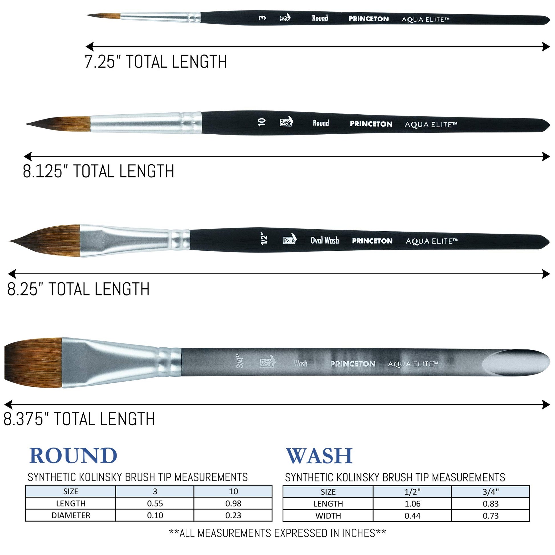 Princeton Artist Brush Co Aqua Elite 4850 Series - 4pc Watercolor Brush Set - Synthetic Watercolor