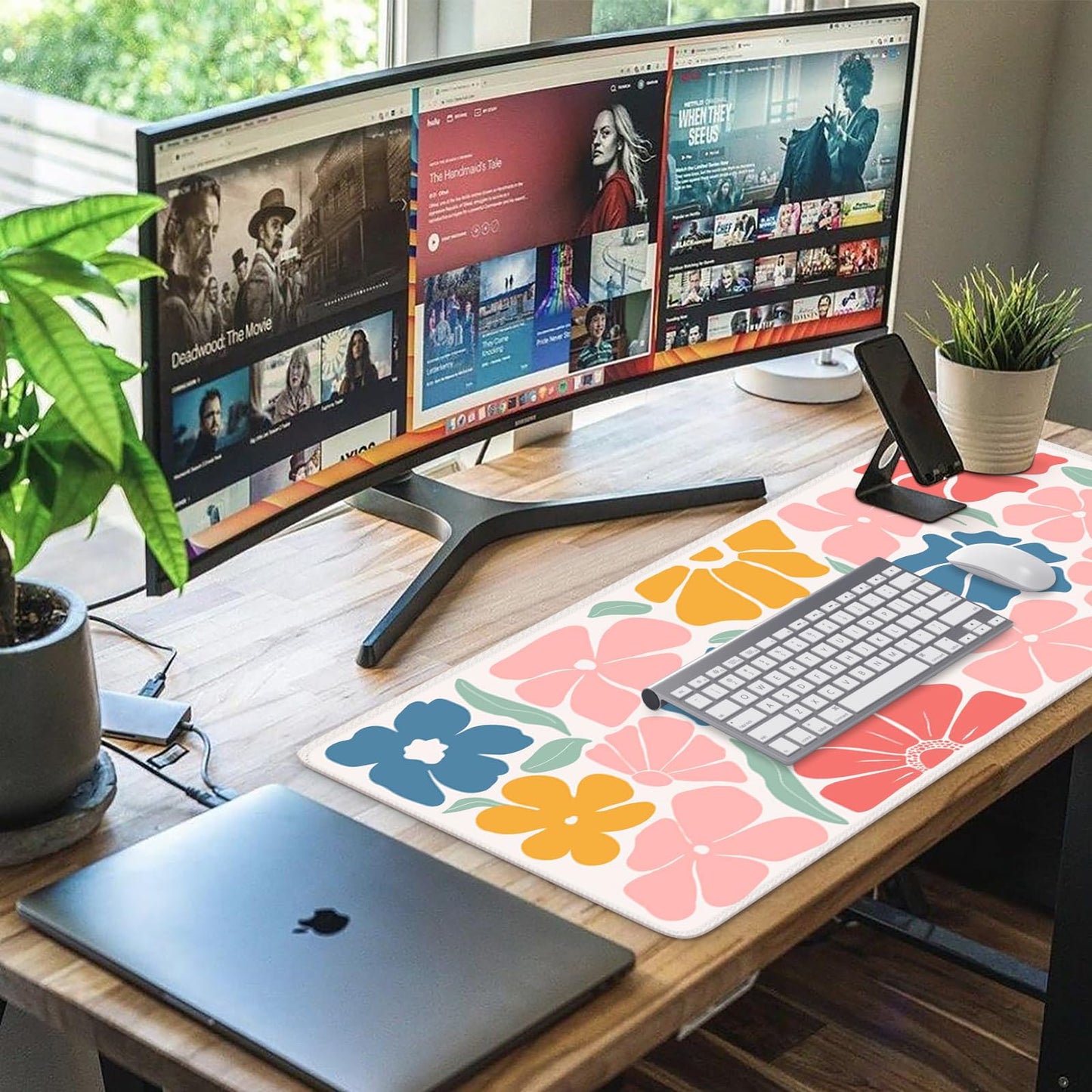 iCasso Desk Mat, Desk Matt for Desktop, Cute Desk Pad Mat, Colorful Flower