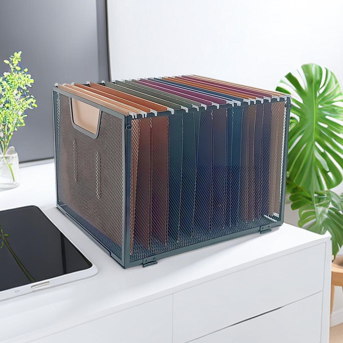 SREGGSIY Hanging File Organizer Letter Size,Mesh File Crate,Black