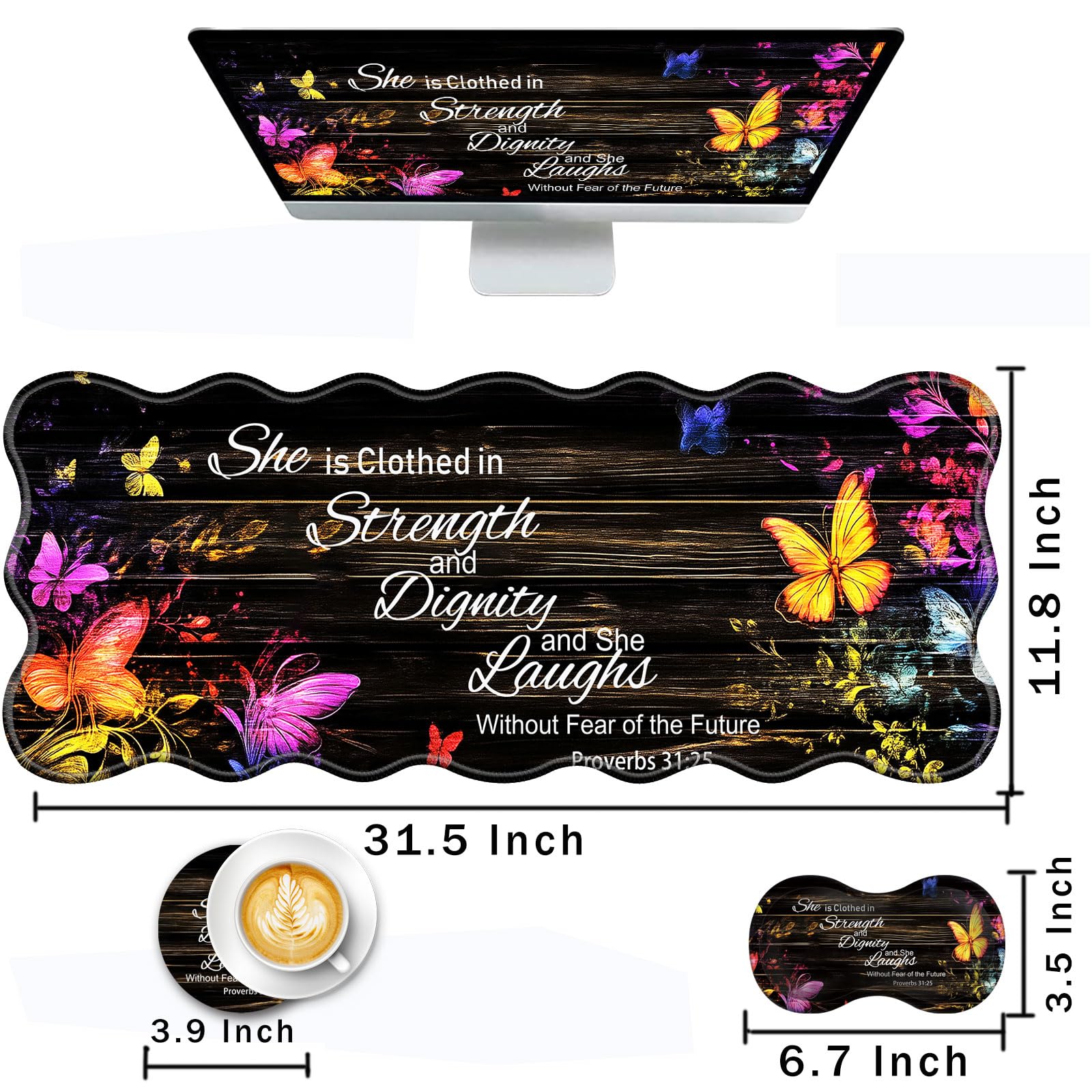CICPLKSE Mouse Pad with Wrist Support + Desk Mat + Coaster 3 in 1 Set, XL Large Gaming Mousepad