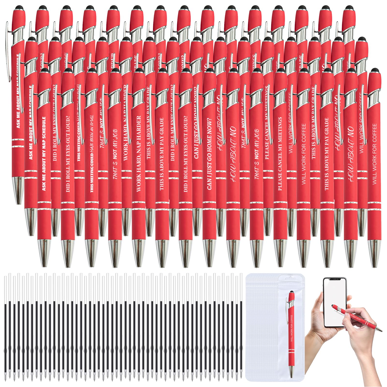 60 Pcs Funny Sarcastic Pens - 20 Set Ballpoint Pens with Refills & Bags,Fun Pen with Snarky