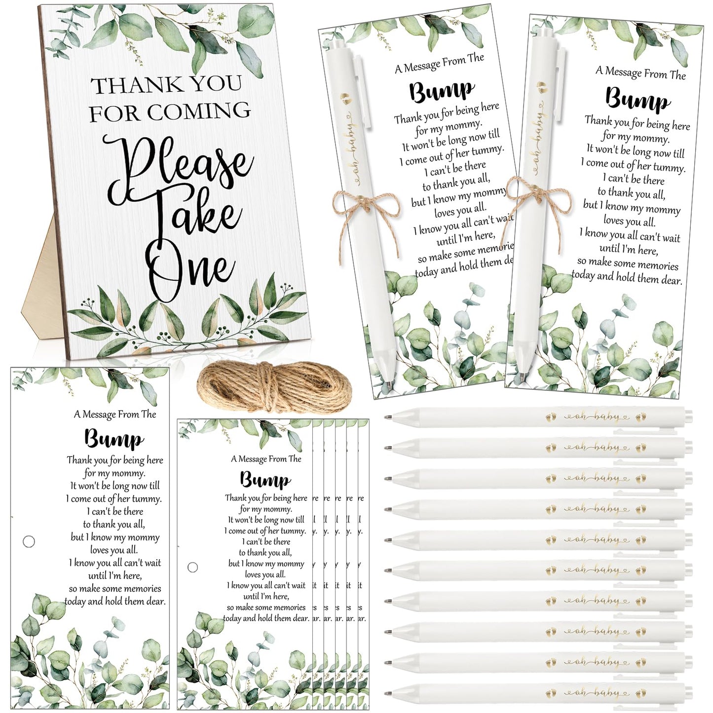 Sintuff 50 Set Baby Shower Party Favors for Guests, White, Greenery