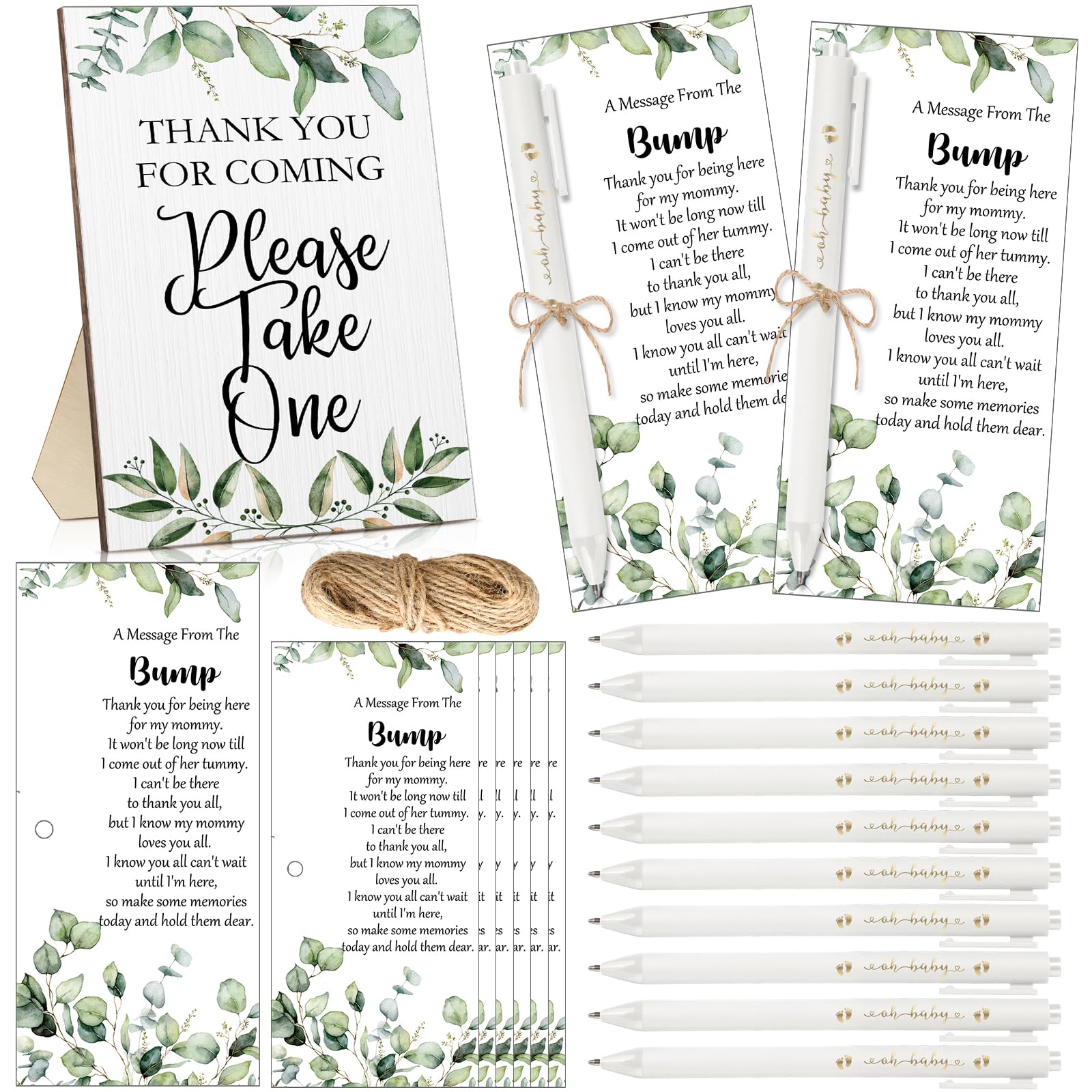 Sintuff 50 Set Baby Shower Party Favors for Guests, White, Greenery