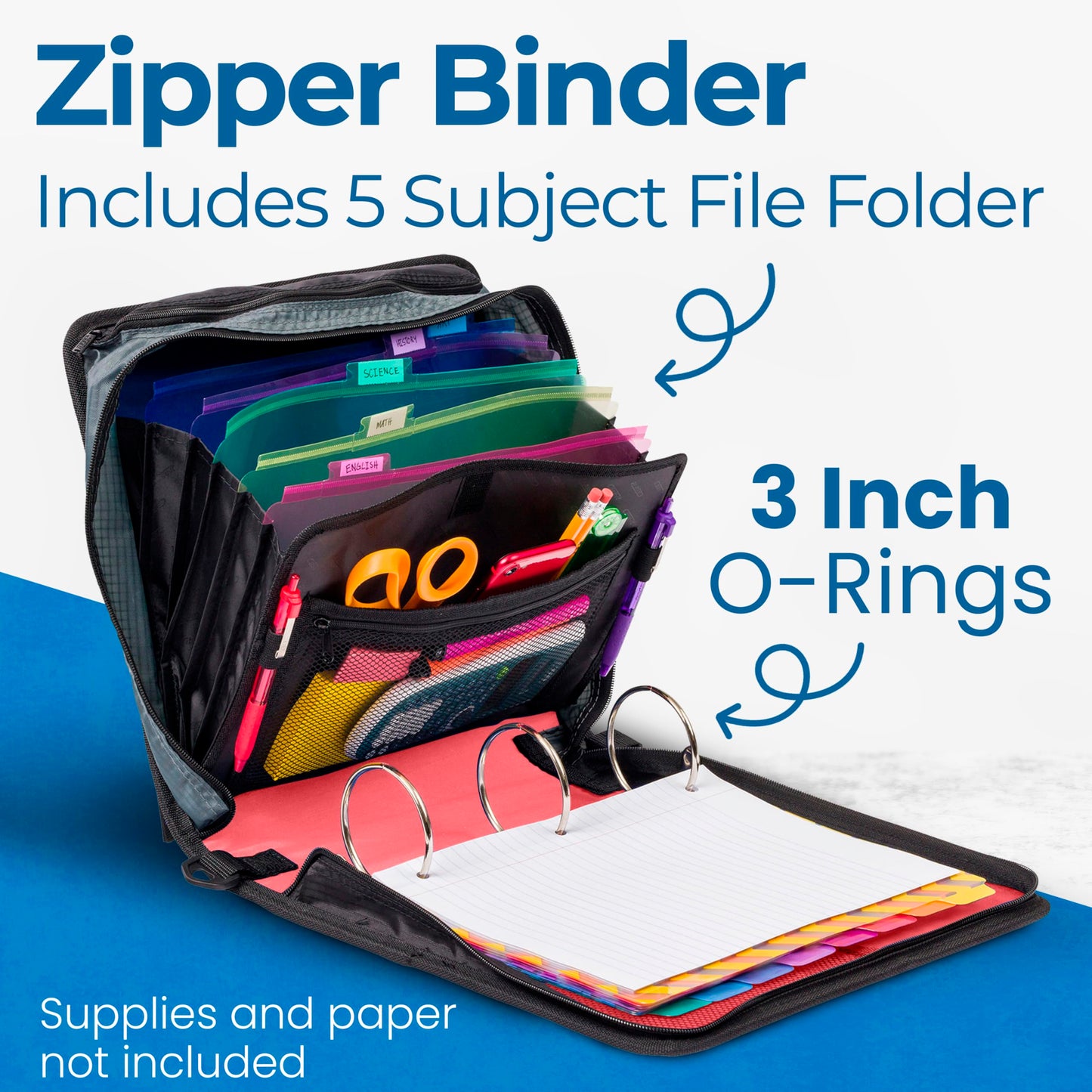 Case-it School Zipper Binder | 3-Inch O-Rings | 600-Sheet | D-146 Coral