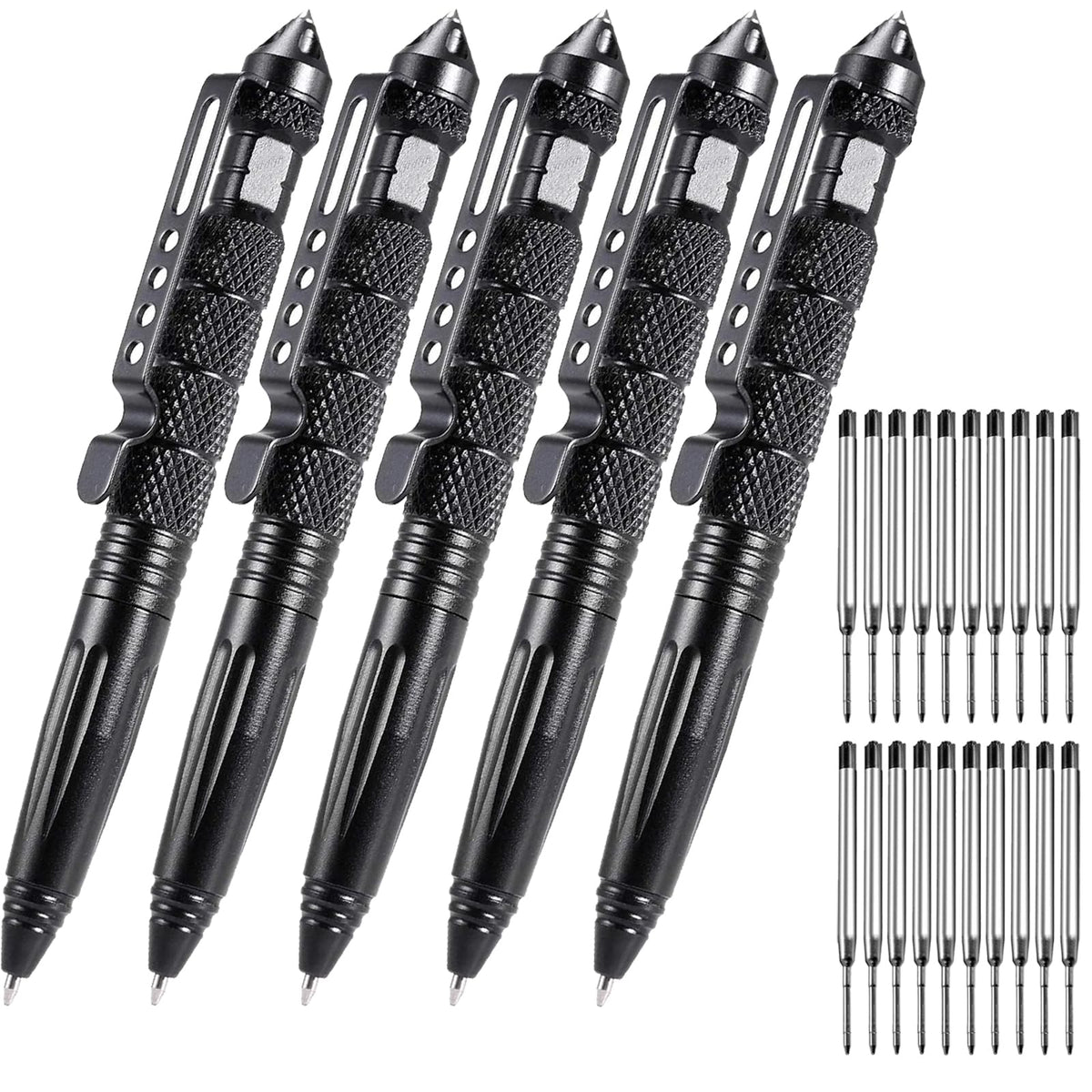 OIJ 5 Pack Military Tactical Pen Set, Professional Self Defense Pen, Emergency Glass Breaker Pen