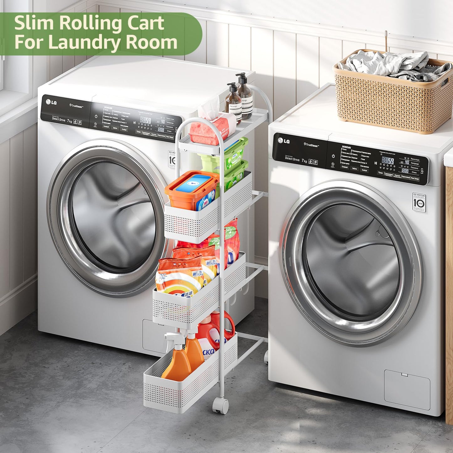 KINGRACK 4 Tier Slim Rolling Cart with Drawer, Metal Utility Storage Cart