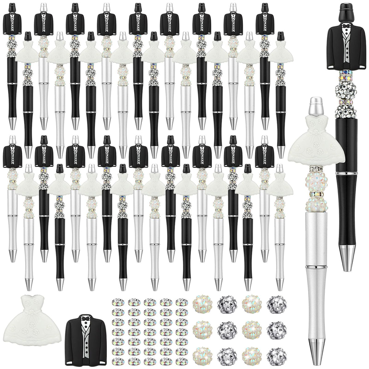 Ctosree 36 Sets Wedding Beadable Pens Beads Black Ink Bride Party Favor