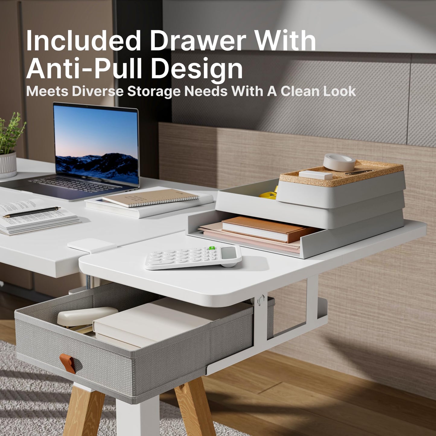 PEGZONE Desk Extender Tray, 24" x 12", with Storage Drawer, Medium, White