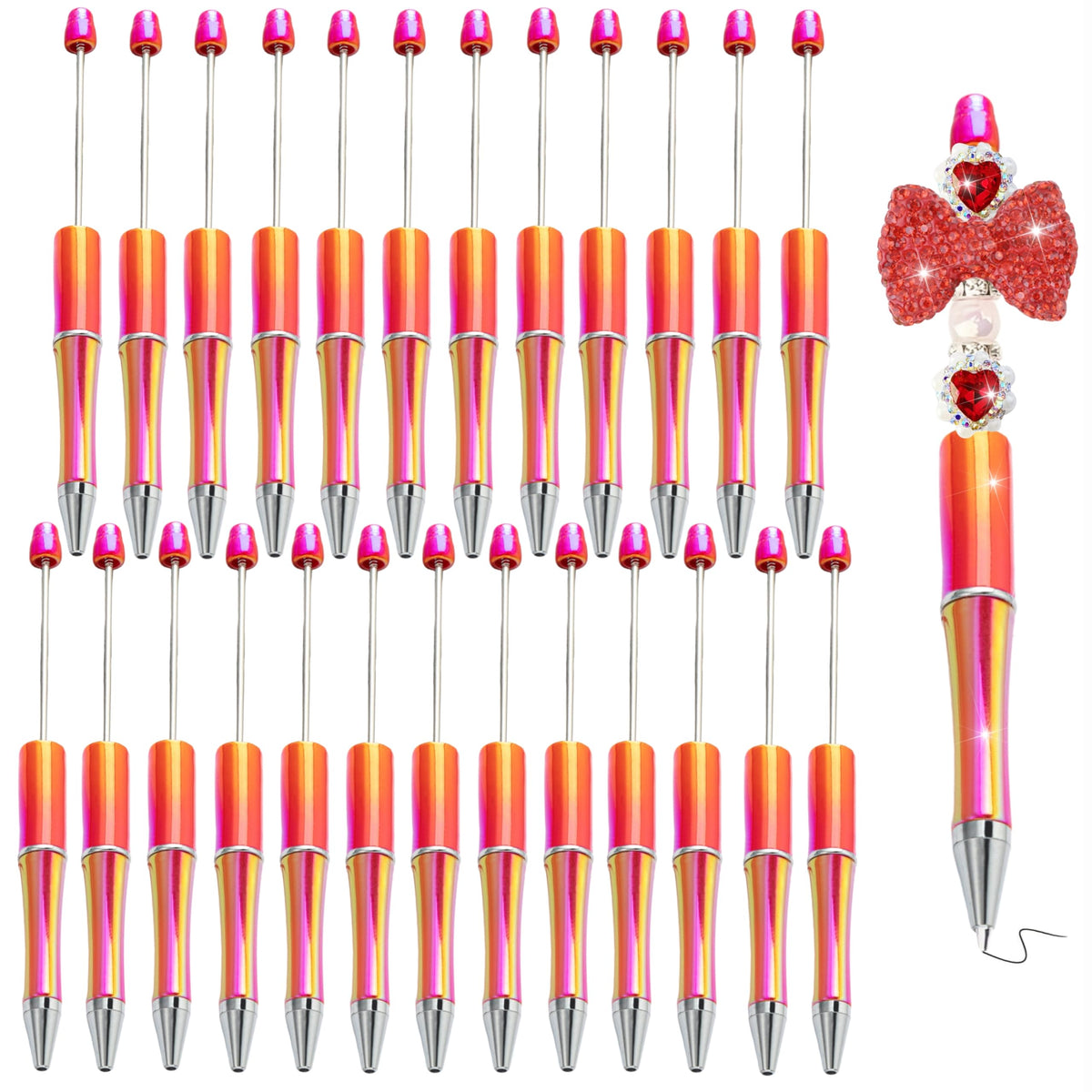 KUNHEHO Beadable Pens 25 Pcs Red Gradient Colors Shiny Fancy Pens Bulk for Women Focal Beads Pens