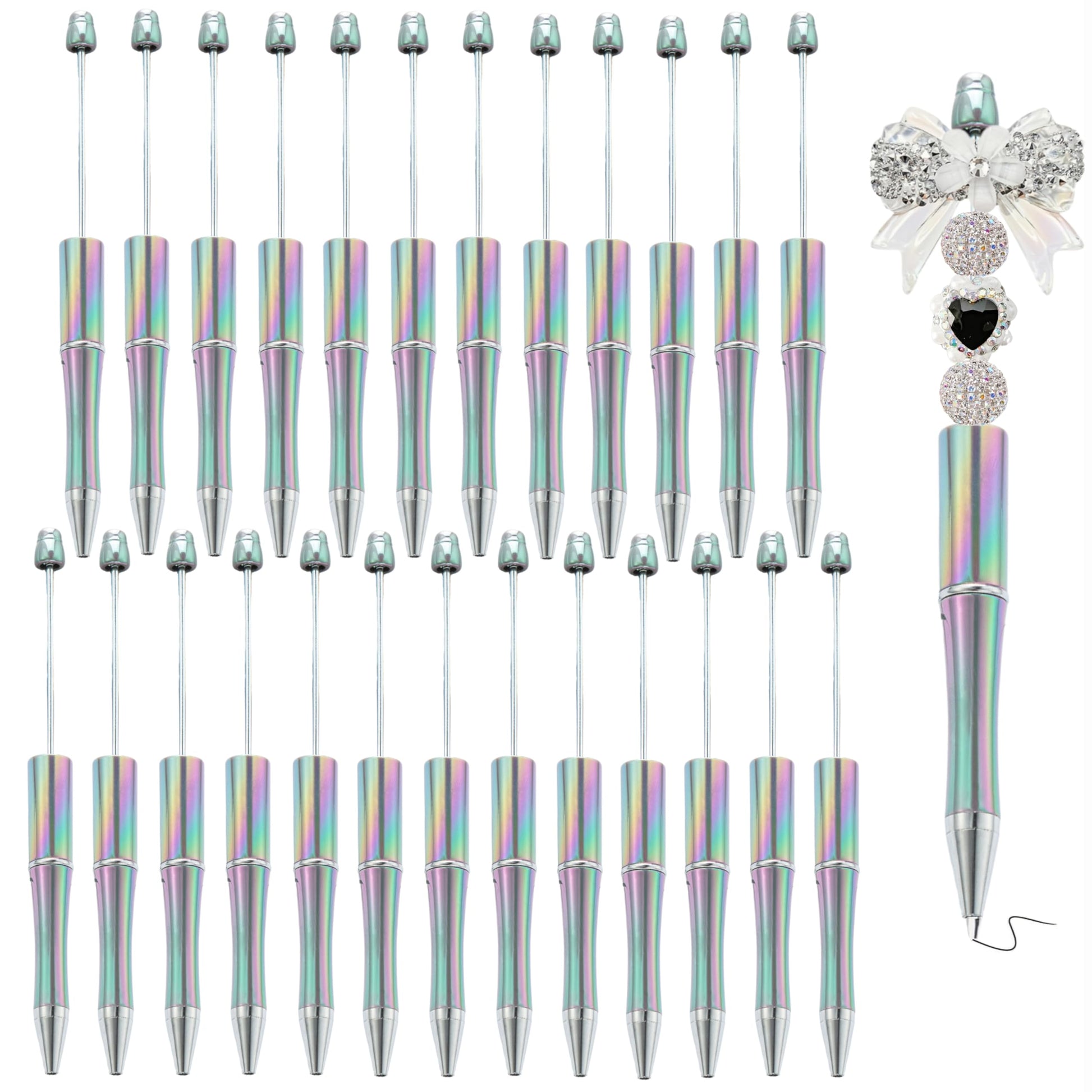 KUNHEHO Beadable Pens 25 Pcs Grey Gradient Colors Shiny Fancy Pens Bulk for Women Focal Beads Pens