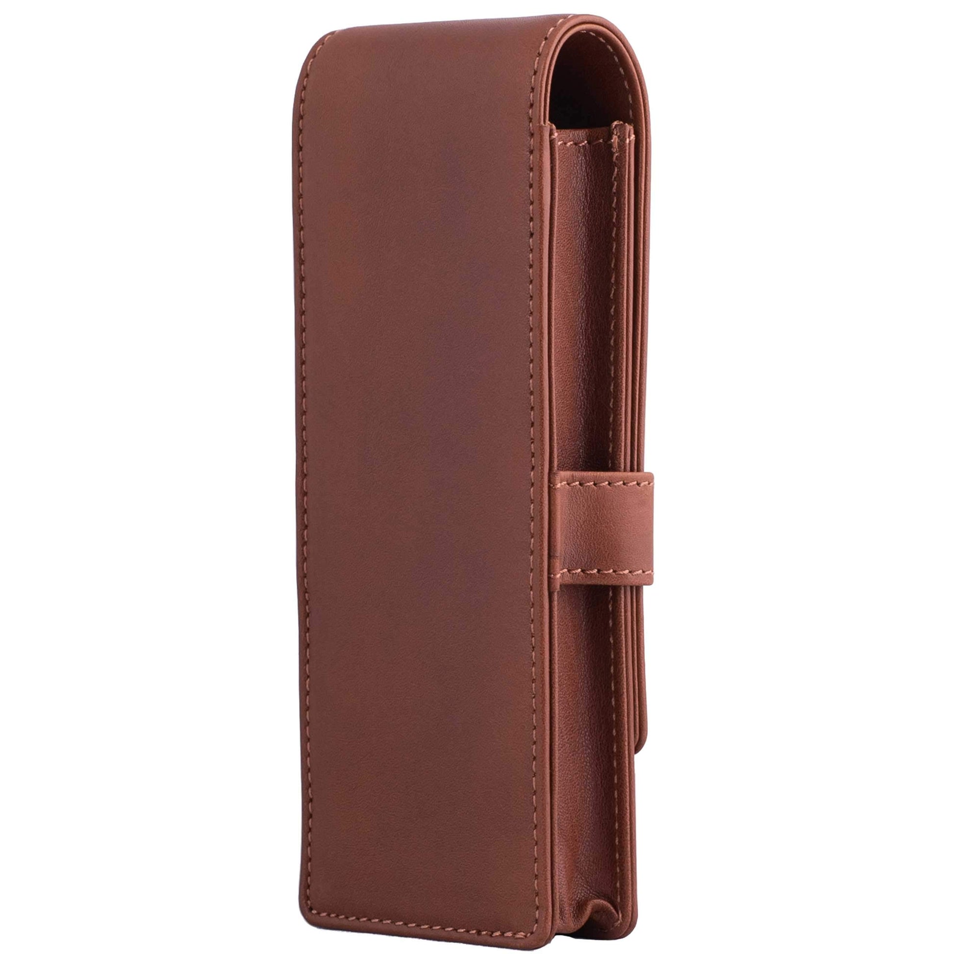 DiLoro Leather Triple Pen Case Pencil Pouch Holder for Three Fountain Ballpoint Rollerball Pens and