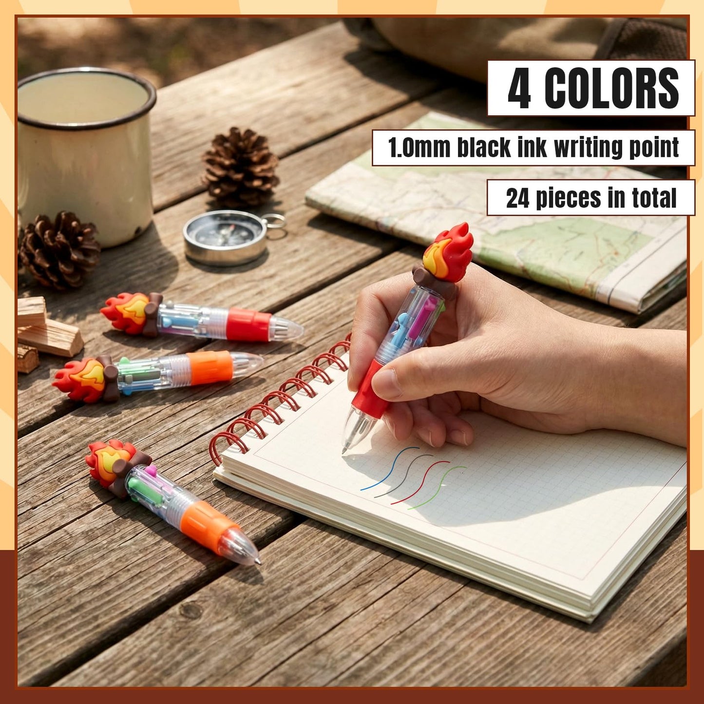 Kosiz 24 Pack Camping Campfire Party Favors Multicolor 4 in 1 Ballpoint Pen