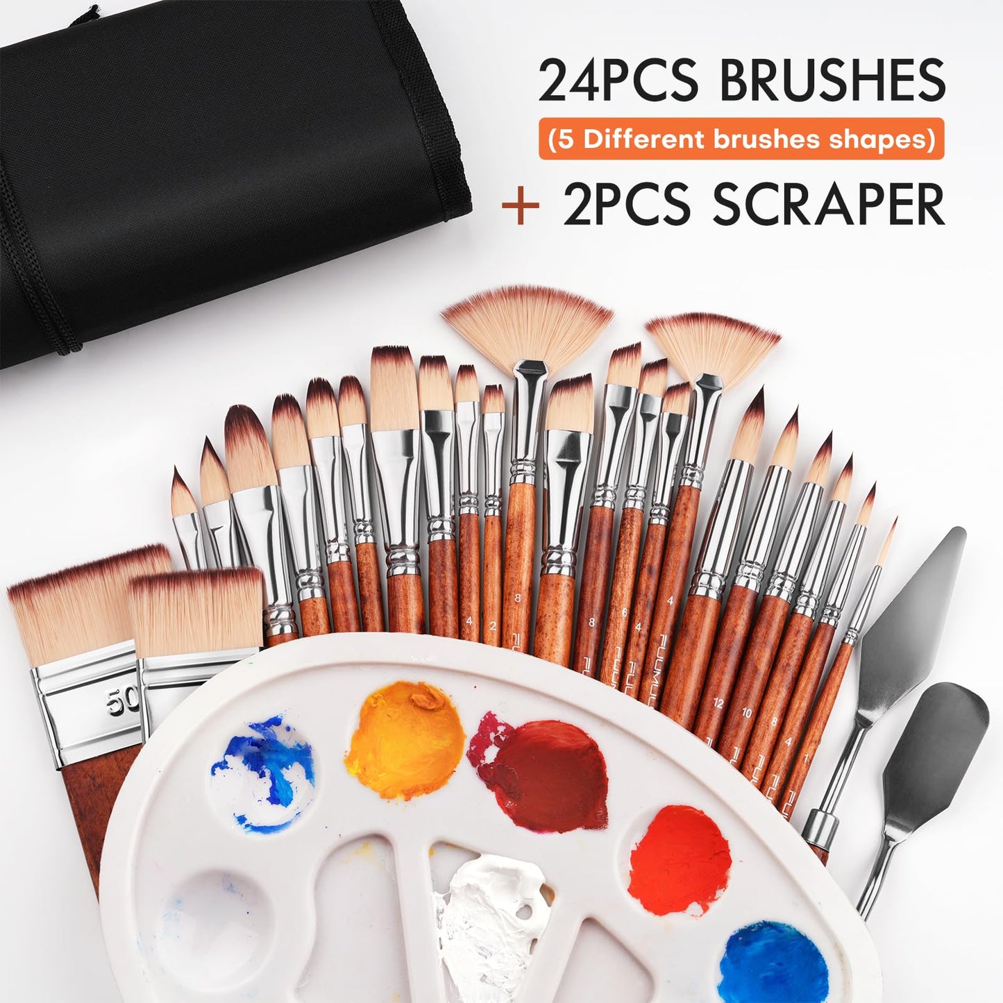 26pcs Paint Brush Set, Fuumuui Professional Acrylic Paint Brushes Complete Range of Sizes with