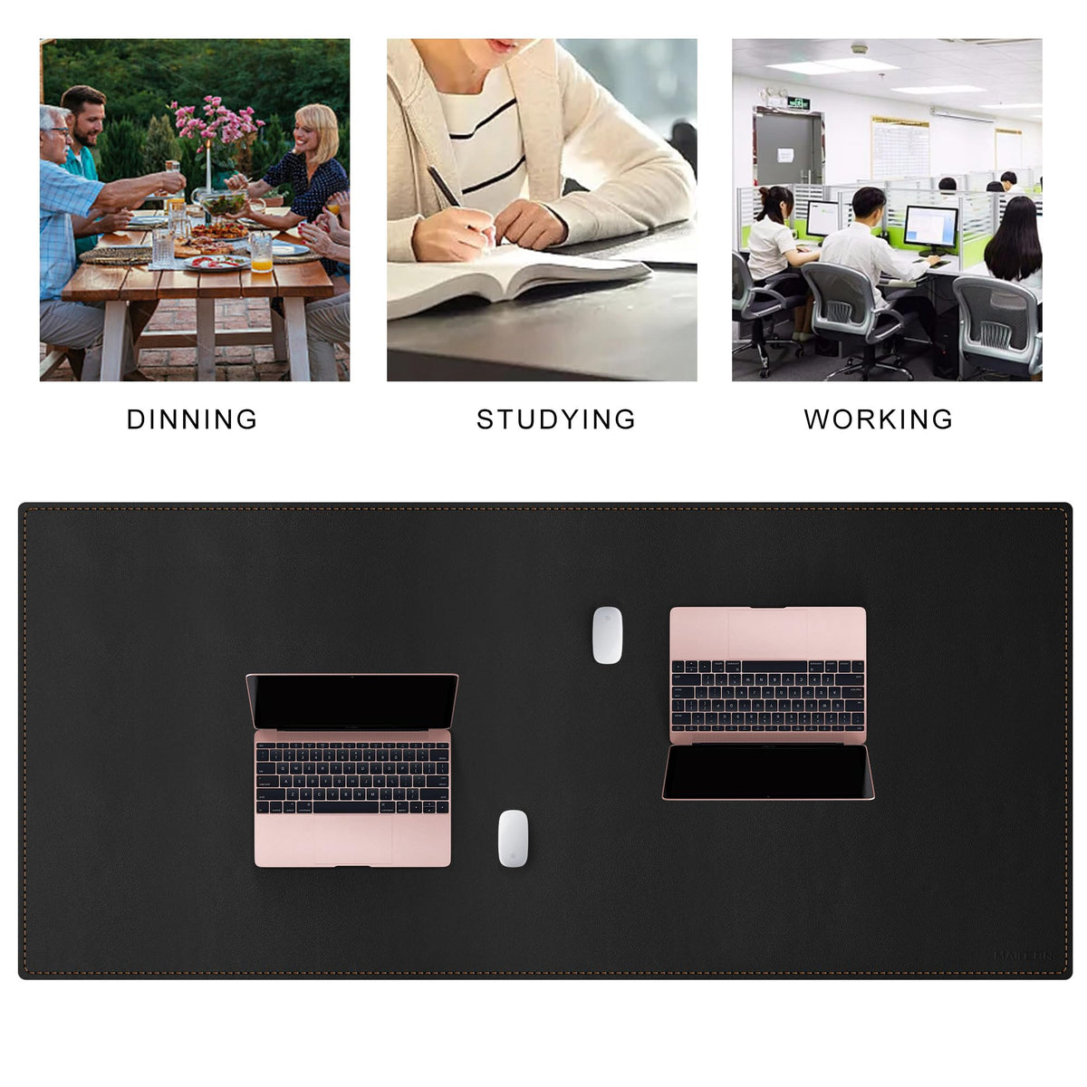 MAIDERN 59”x 27.5” Cork & Leather Desk Mat XL, Large Desk Pad (Black)