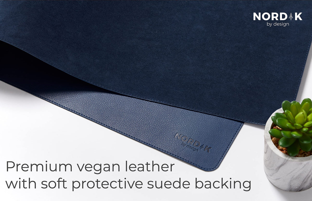 Nordik Leather Desk Mat - Midnight Blue - Large Leather Desk Pad 35x17 in