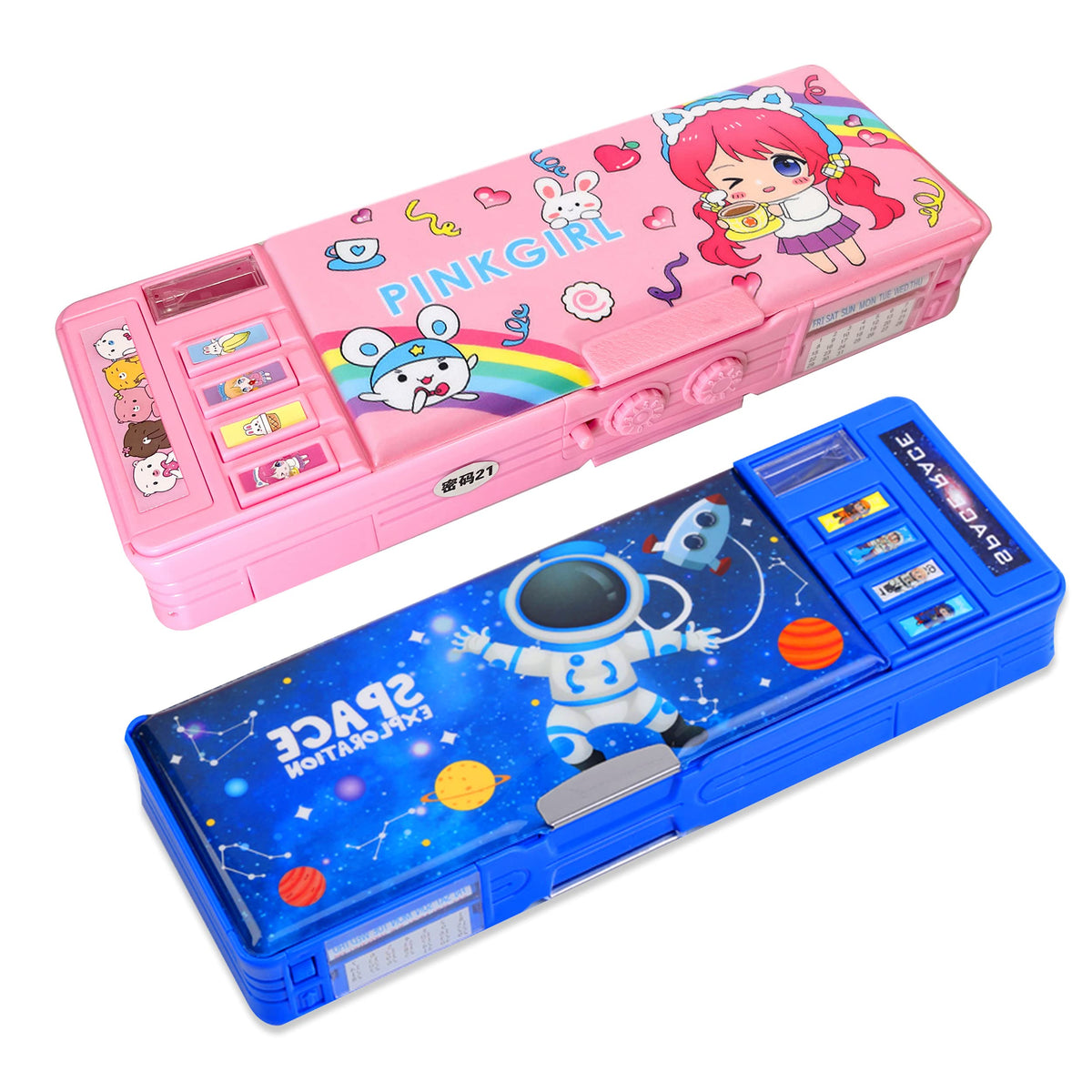 【2Pack】Pop Up Multifunction Pencil Case for Girls and Boys, Cute Cartoon Pen Box Organizer