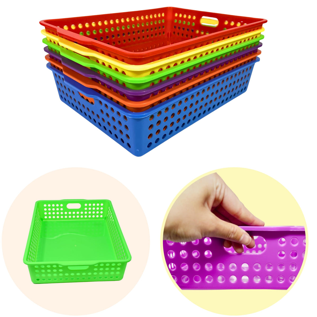4E's Novelty 6 Pcs Colorful Plastic Classroom Storage Bins 13.75" X 10.25" for Organizing A4 Papers