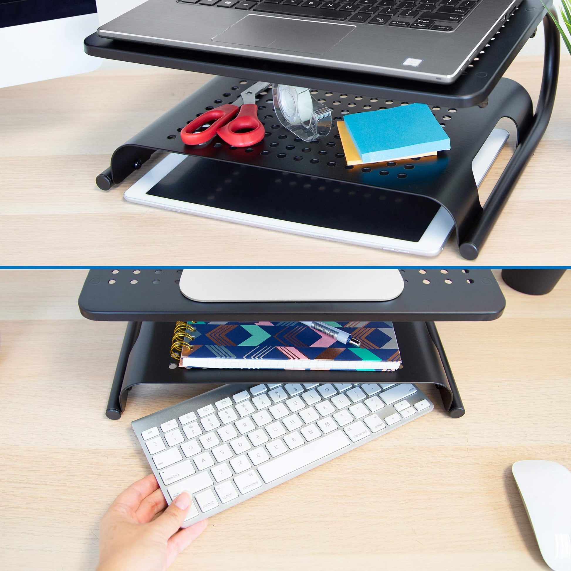 Mount-It! 2 Tier Desk Organizer Riser | Computer Monitor Stand with Keyboard Storage Shelf for