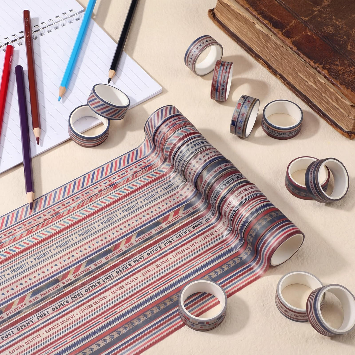 Janlaugh 24 Rolls Airmail Postal Washi Tape Vintage Air Mail Gifts Bulk