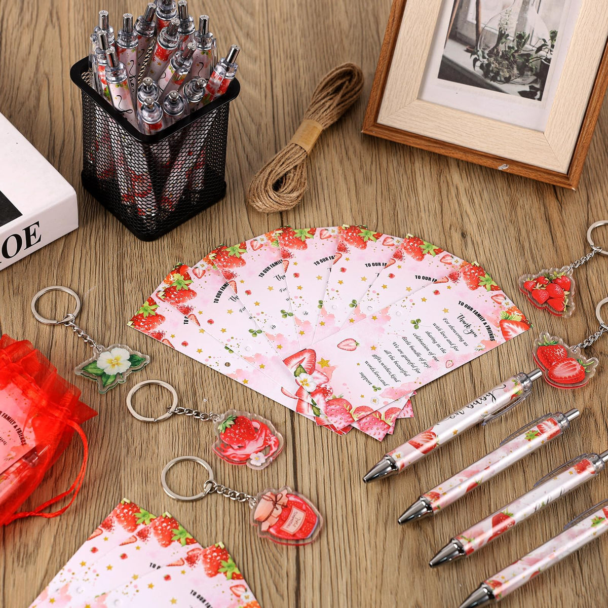 EYNDYN 145 Pieces Strawberry Baby Shower Favors for Guest Berry Sweet Baby Ballpoint Pens and