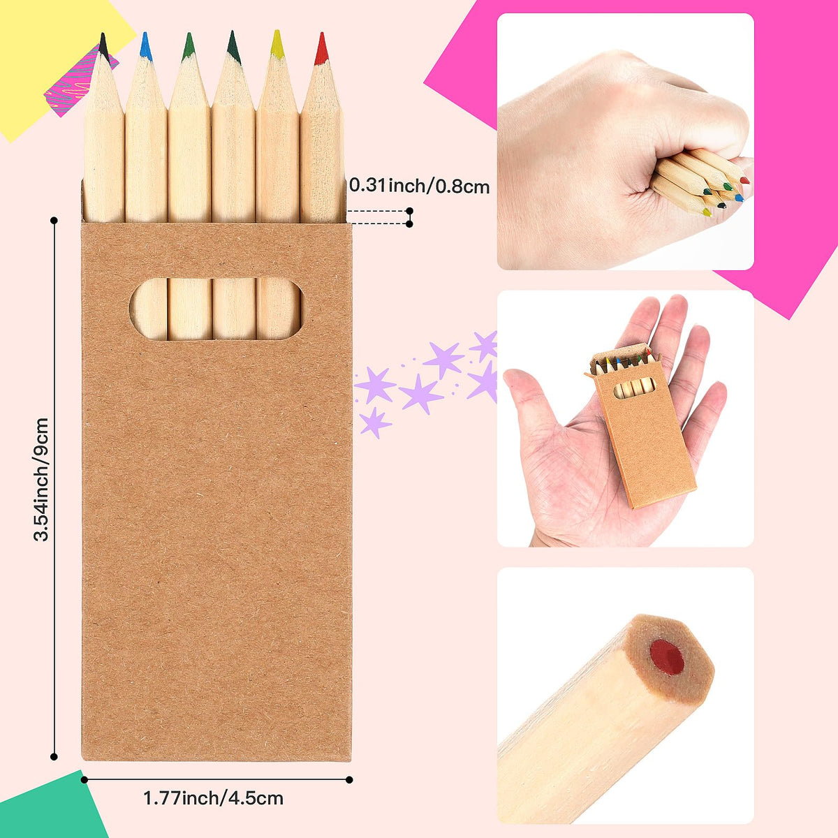 Faccito 100 Packs Mini Colored Pencils Bulk for Kids, 6 Colors