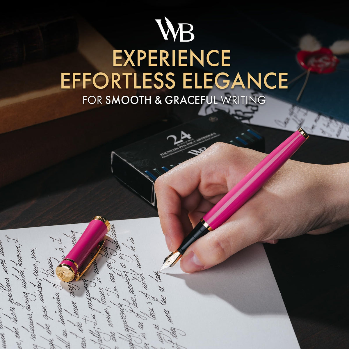 Wordsworth & Black Luxury Fountain Pen Set for Writing, Medium Nib, Pink