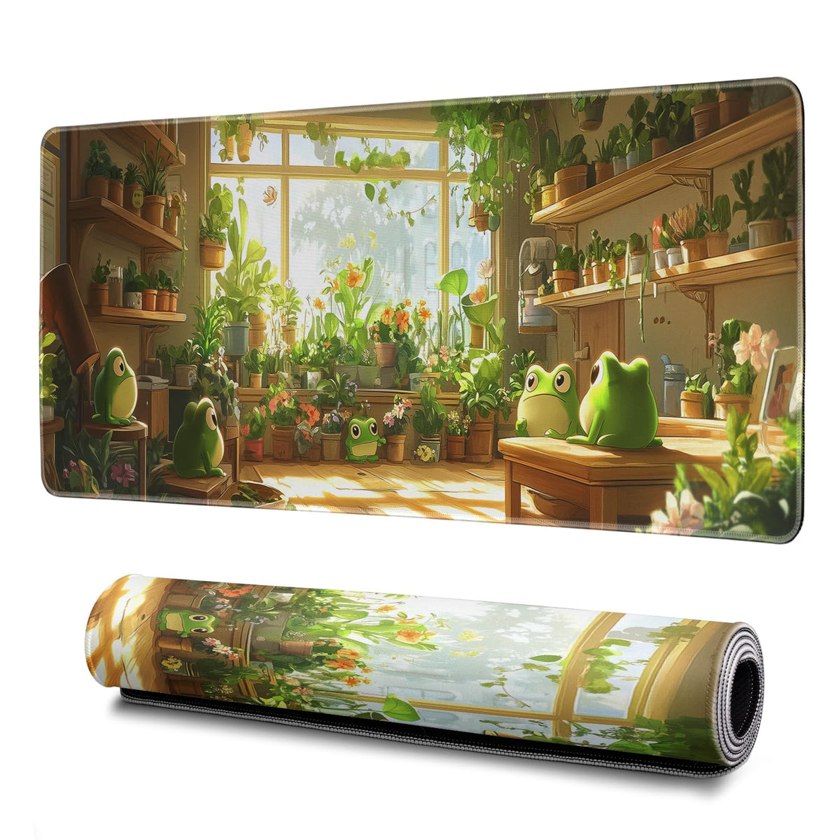 Cute Frogs Green Mouse Pad Abstract Green Mouse Pad 31.5x11.8 Inch Frog Texture Non-Slip Rubber