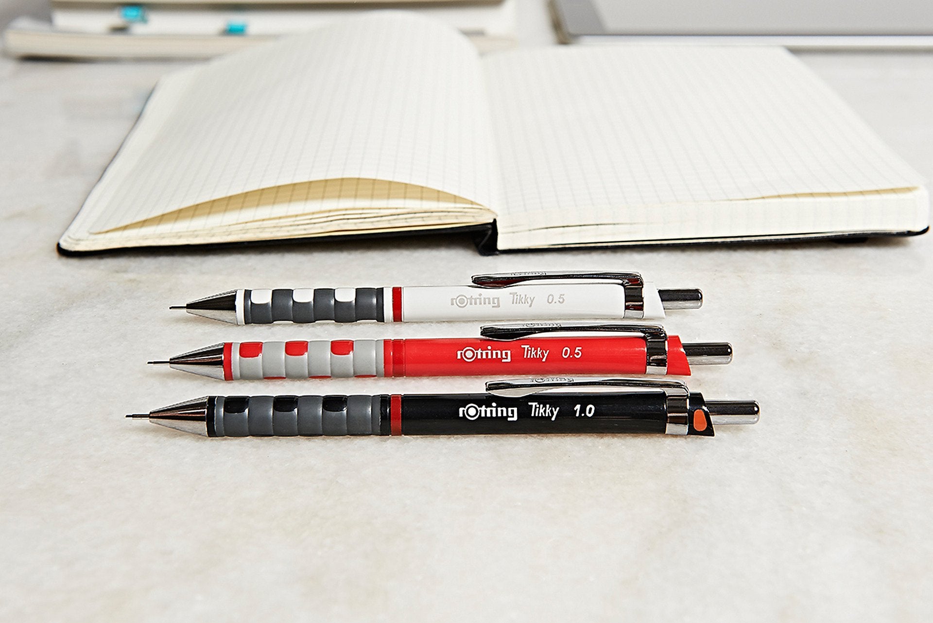 rOtring Tikky Mechanical Pencil Set, 0.7 mm, Includes Leads and Eraser, White