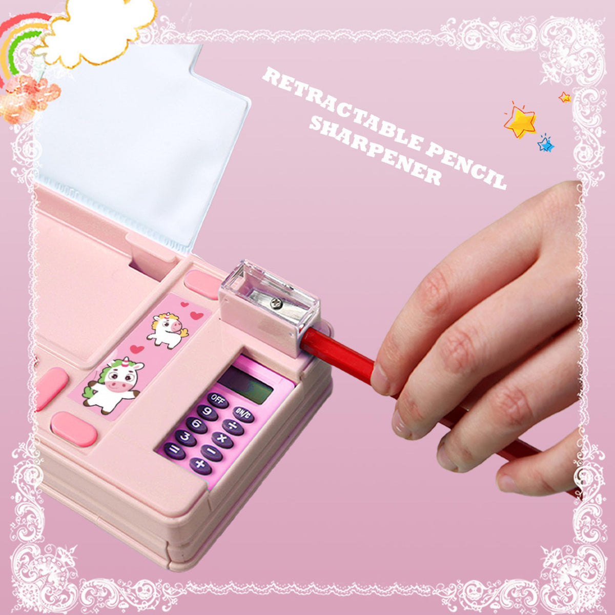 Pop Up Multifunction Pencil Case, Cute Cartoon Pen Box Organizer Stationery with Calculators