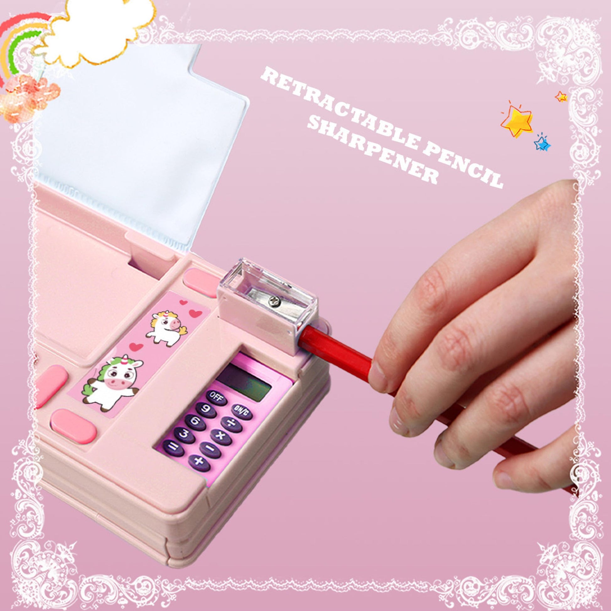 Pop Up Multifunction Pencil Case, Cute Cartoon Pen Box Organizer Stationery with Calculators