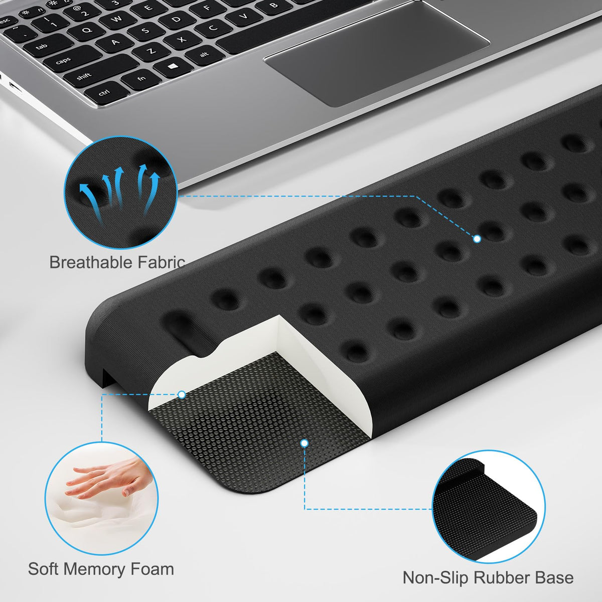Leolee L-Shaped Desk Long Wrist Rest Elbow 60CM, Black Arm Rest for Desk