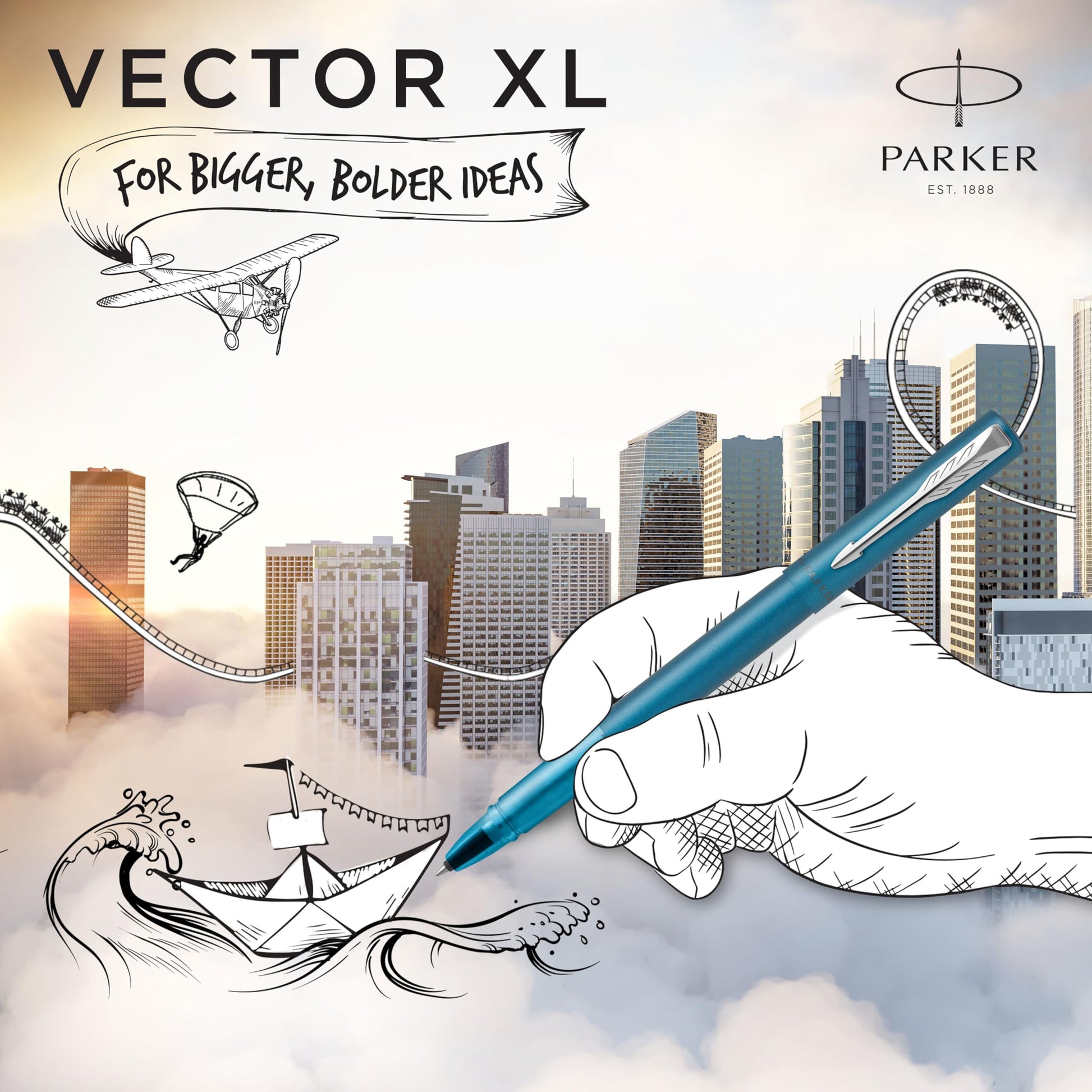 PARKER Vector XL Rollerball Pen | Metallic Teal Lacquer on Brass | Fine Point with Black Ink Refill