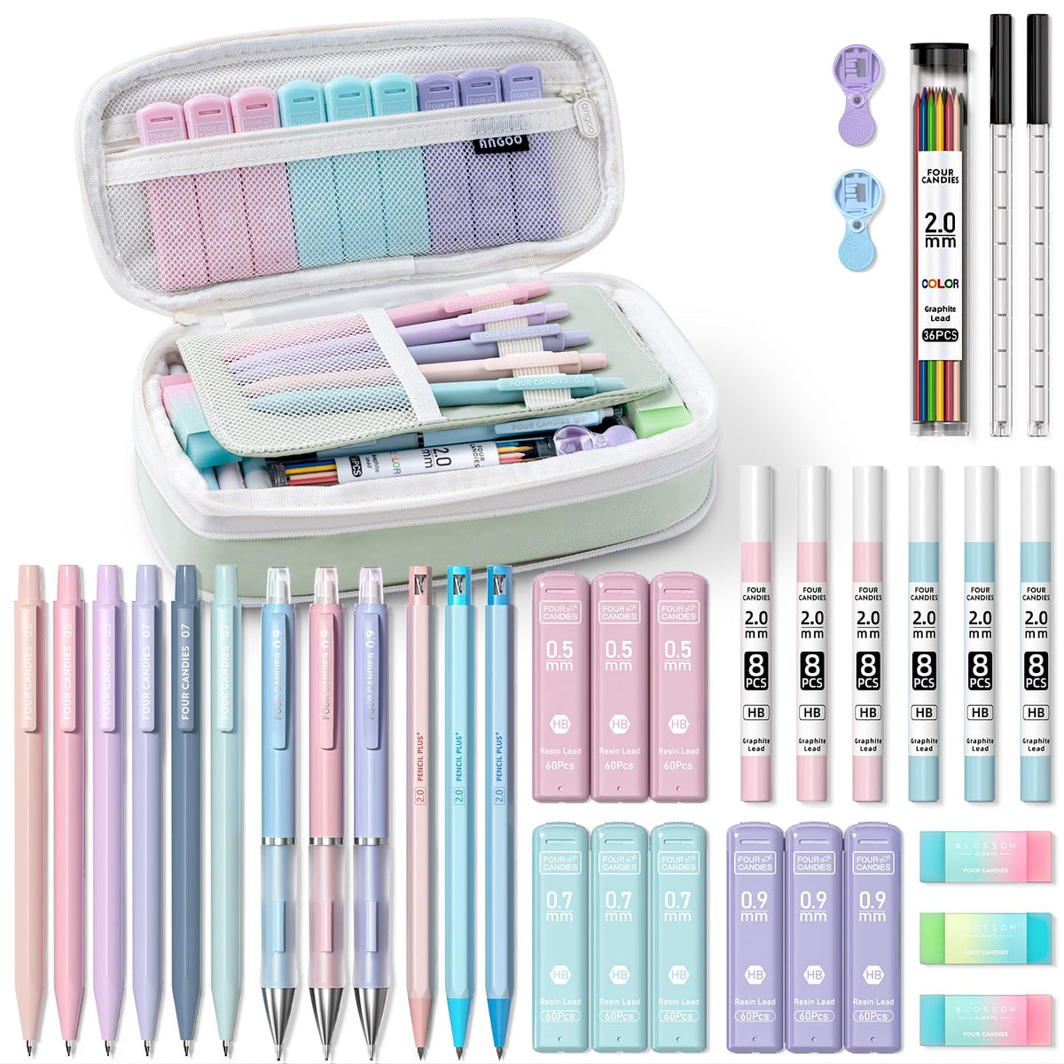 Four Candies 36PCS Mechanical Pencil Set with 624 Lead Refills (Green)