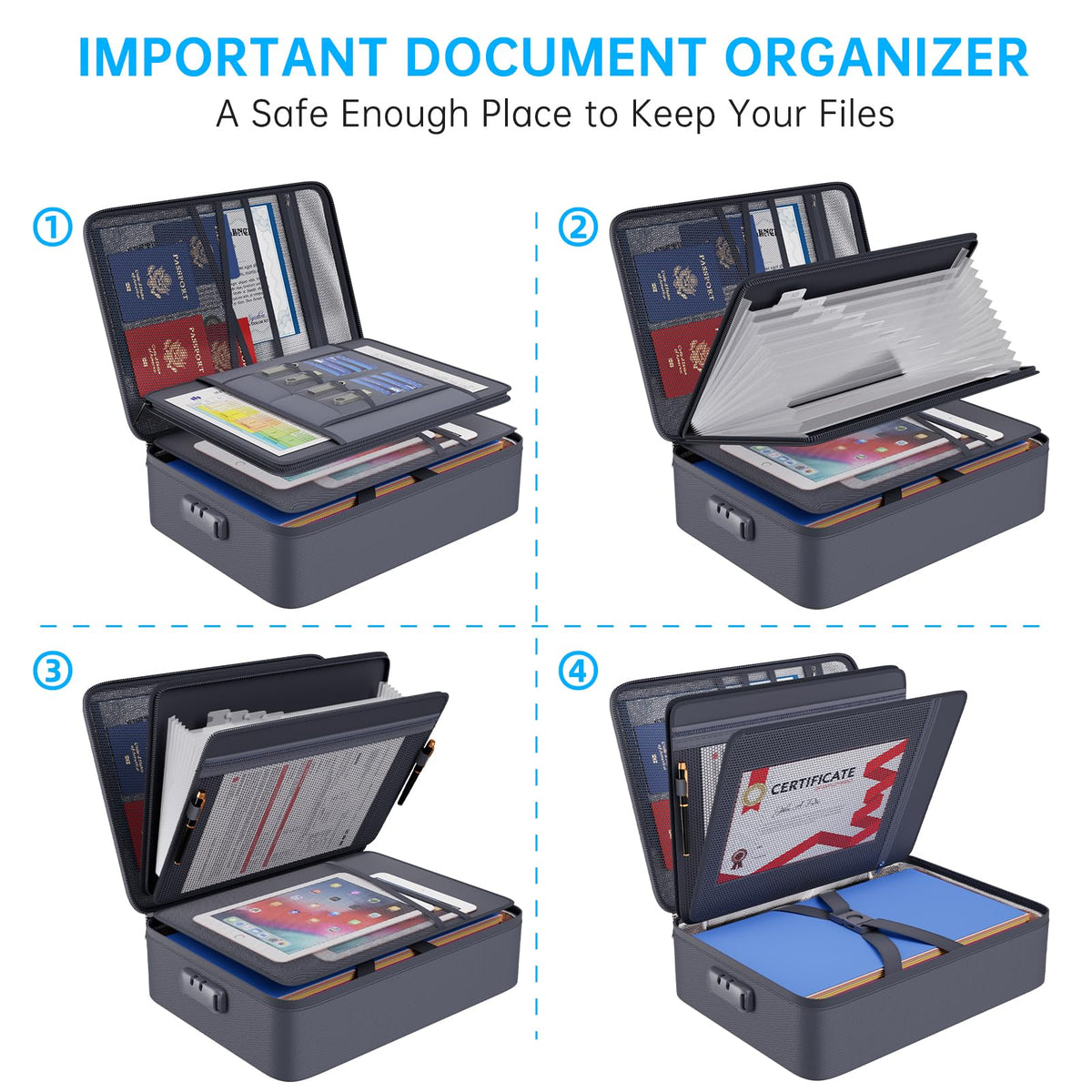 ENGPOW Fireproof Document Organizer Bag with Lock ＆ Accordion File Folder